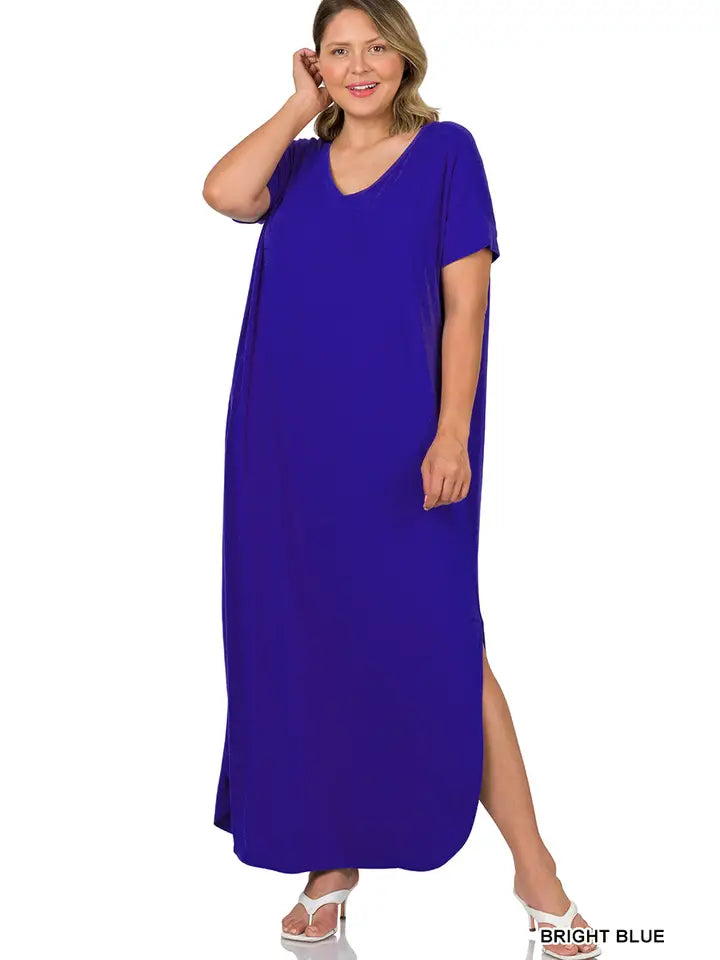 Plus Size V-Neck Short Sleeve Maxi Dress