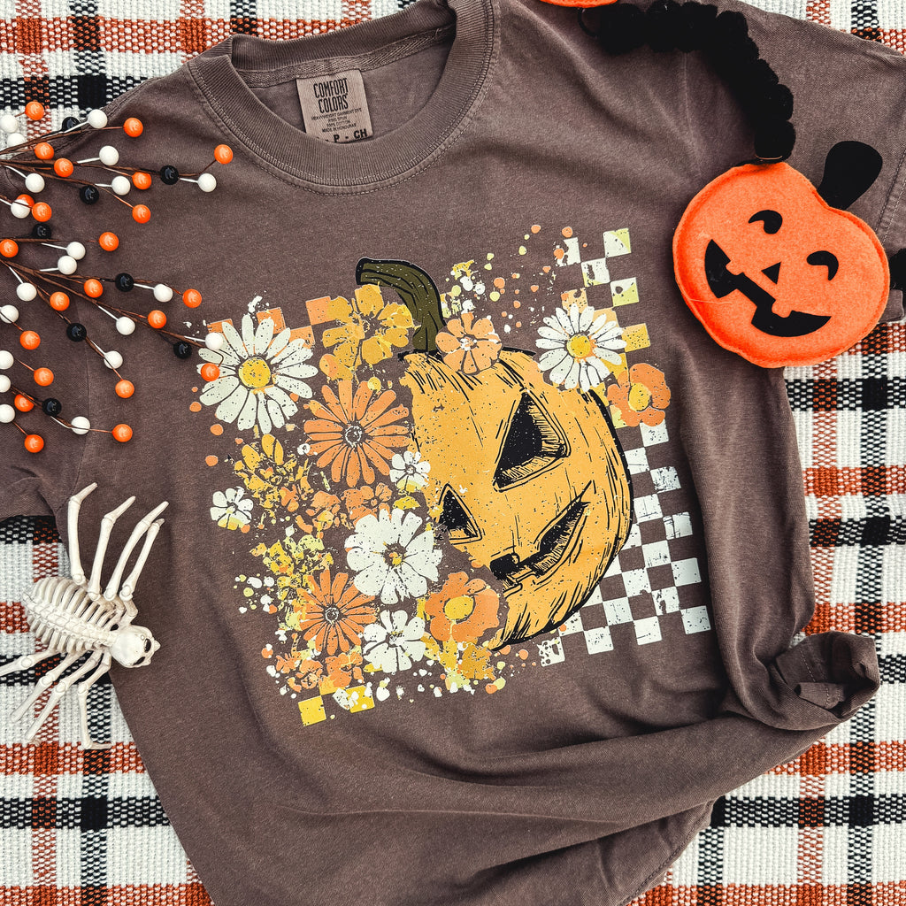 Half Pumpkin Half Flowers Soft Graphic Tee