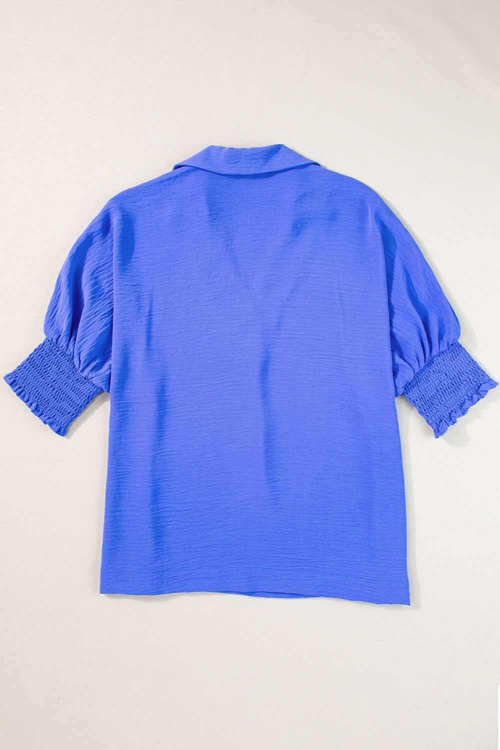 Smocked Johnny Collar Half Sleeve Blouse