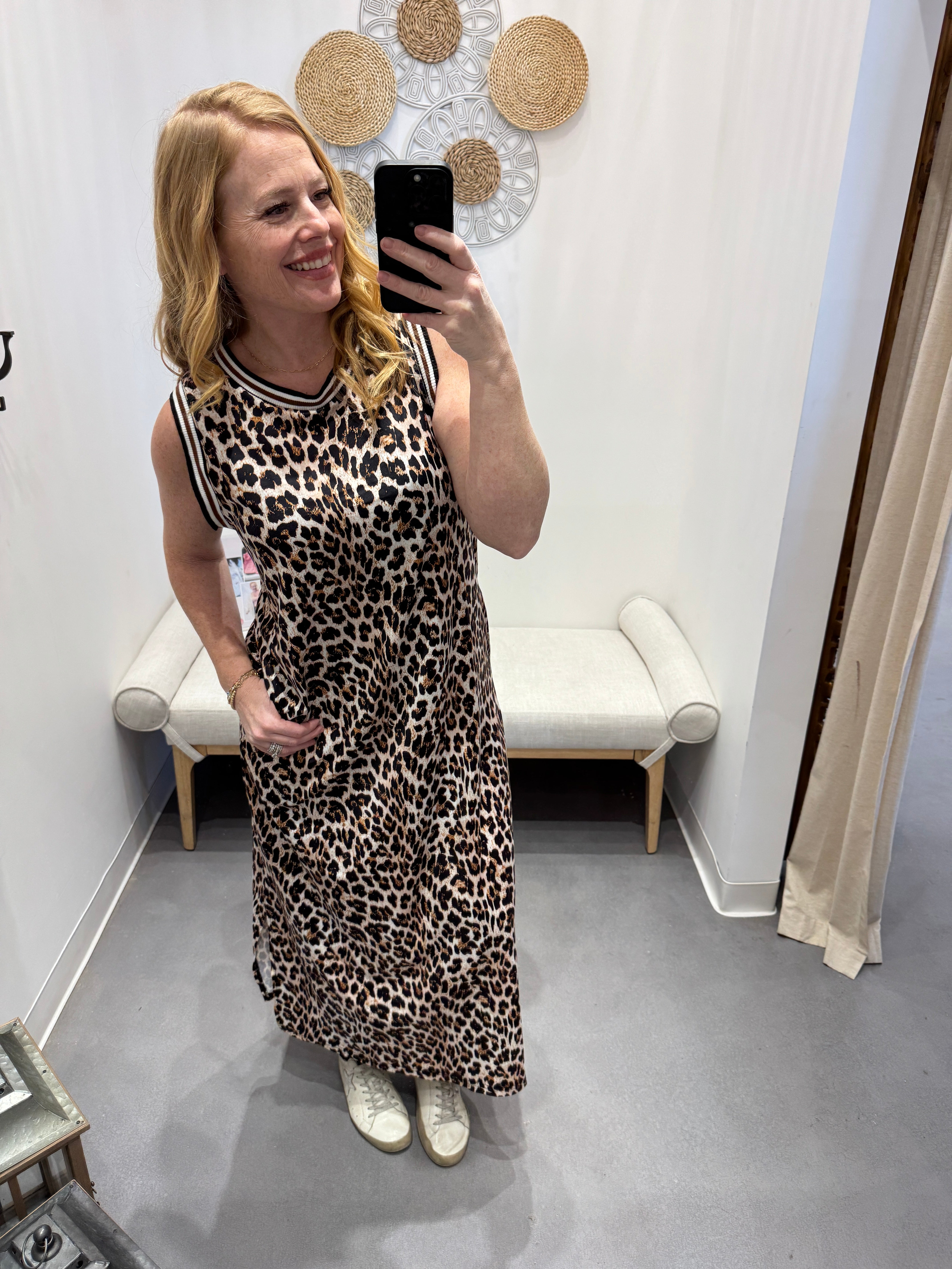 Jersey Girl Side Slit Leopard Sleeveless Maxi Dress