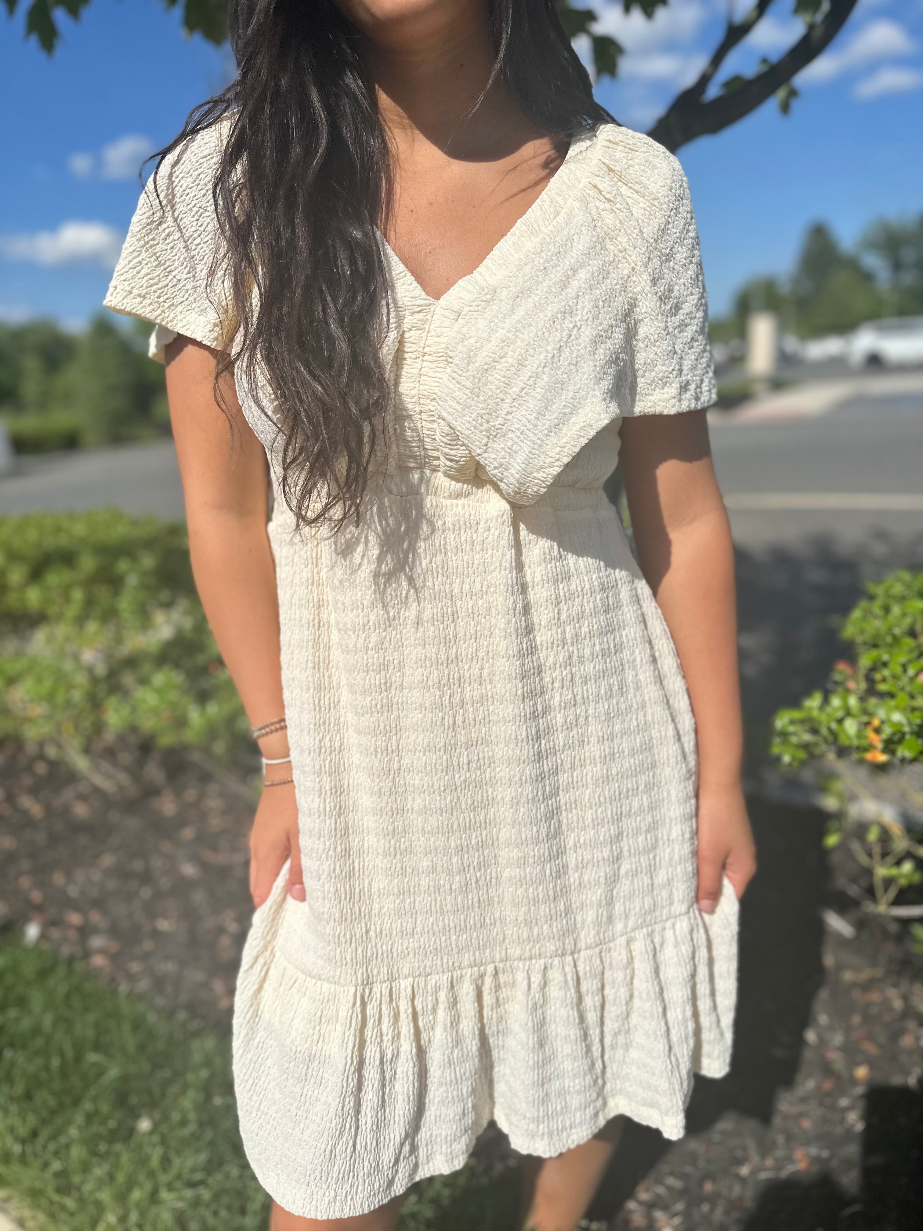 Tied V-Neck Short Sleeve Mini Dress