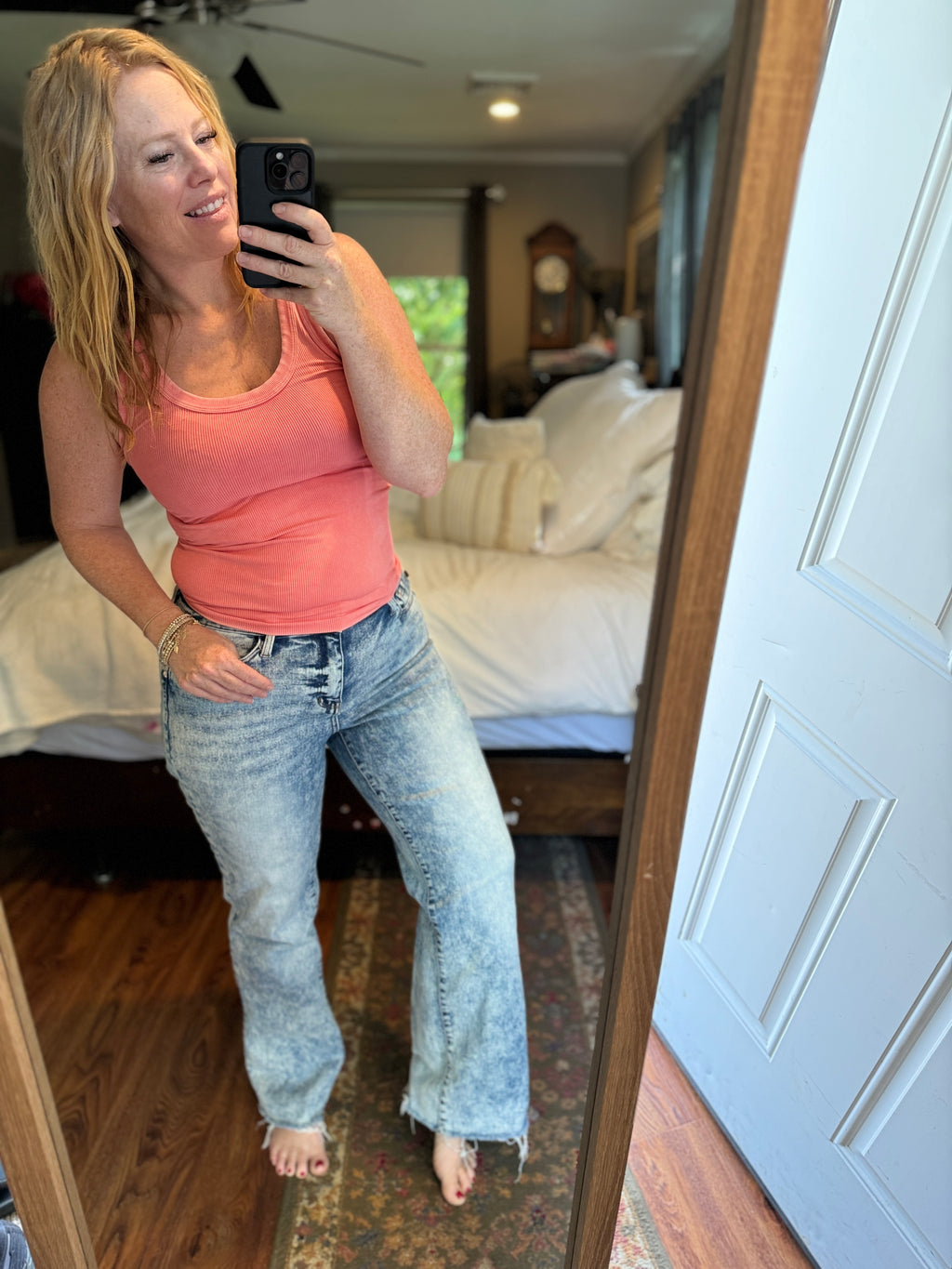 Dory High Waist Mineral Wash Raw Hem Wide Leg Jeans