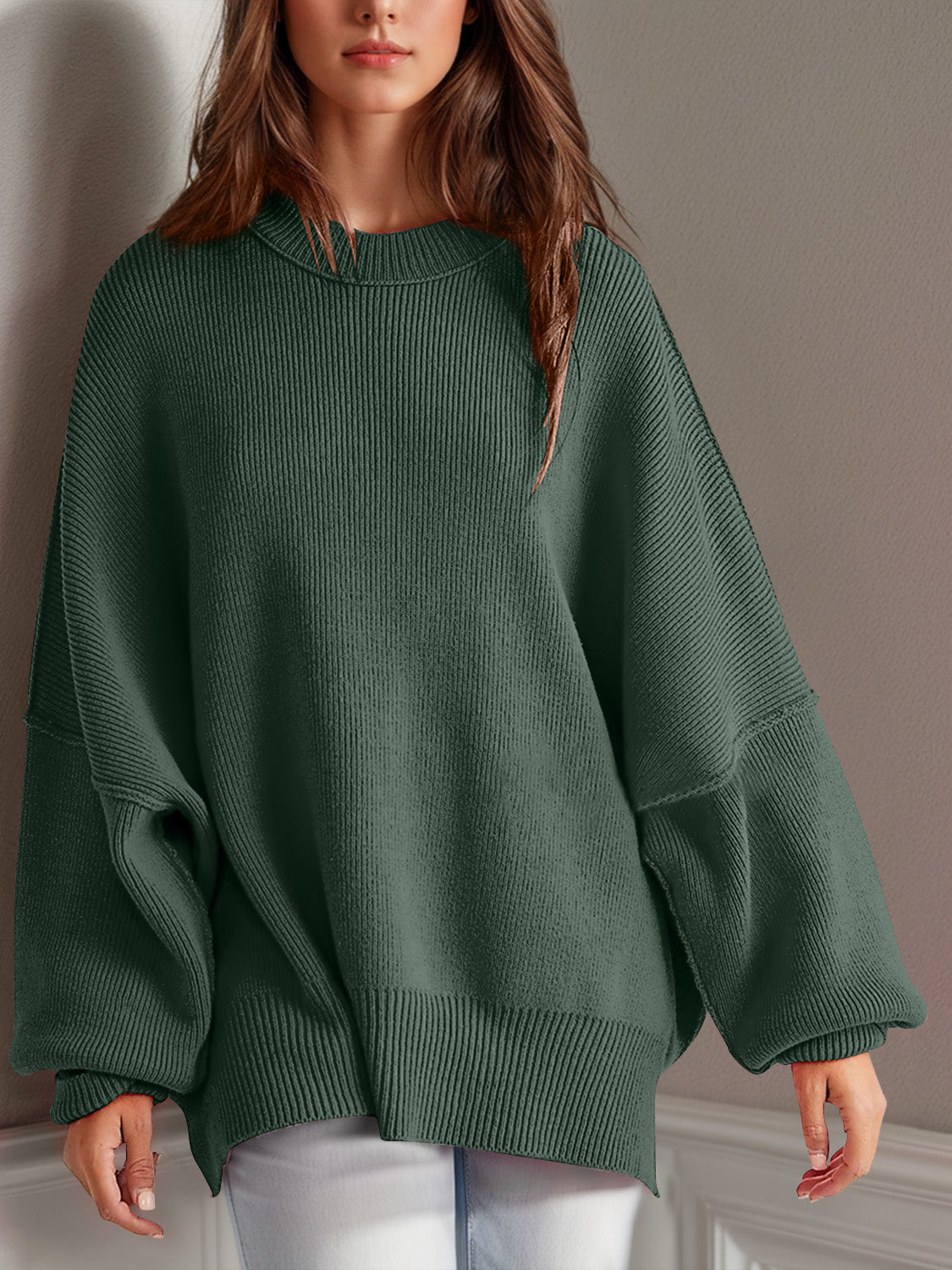 Camilla Side Slit Round Neck Long Sleeve Sweater *11 Colors*