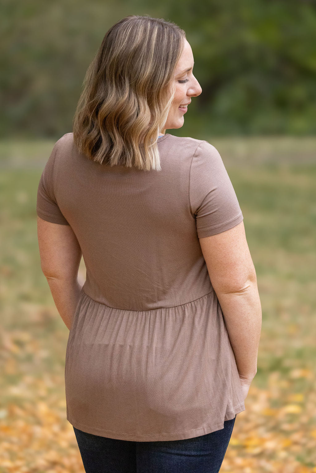 IN STOCK Sarah Ruffle Short Sleeve - Mocha FINAL SALE