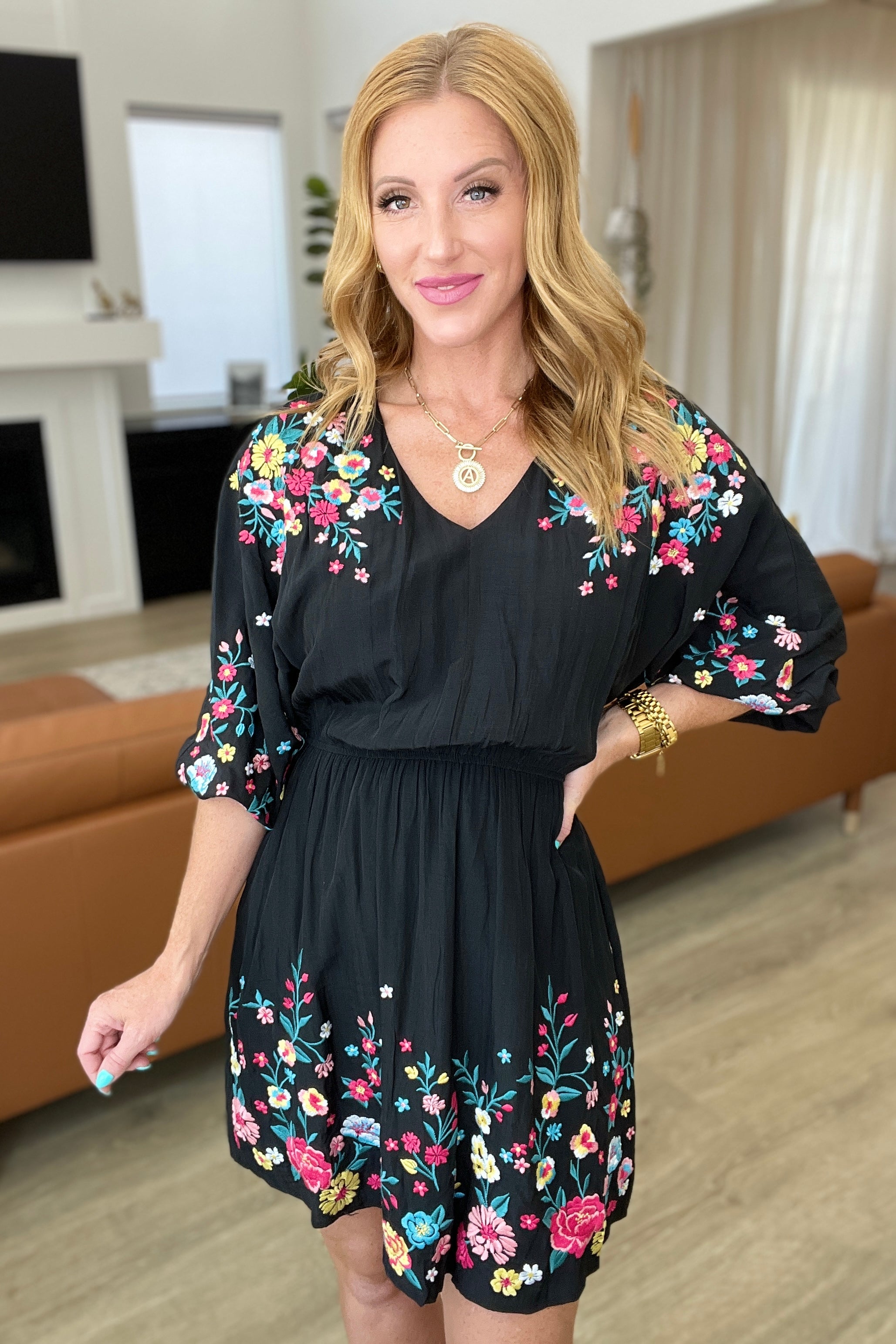 Happy To See You Floral Embroidered Dress