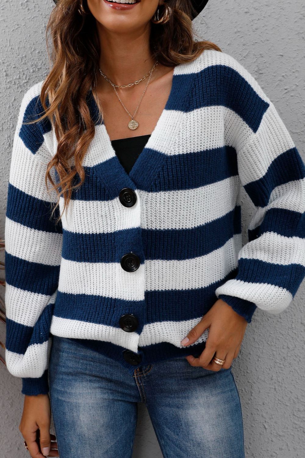 Striped Button Up Long Sleeve Sweater in 4 colors