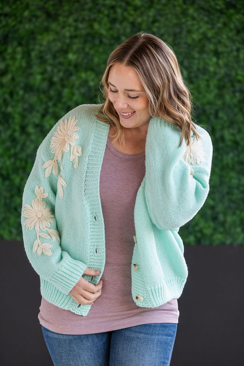 IN STOCK Mint and Tan Floral Cardigan