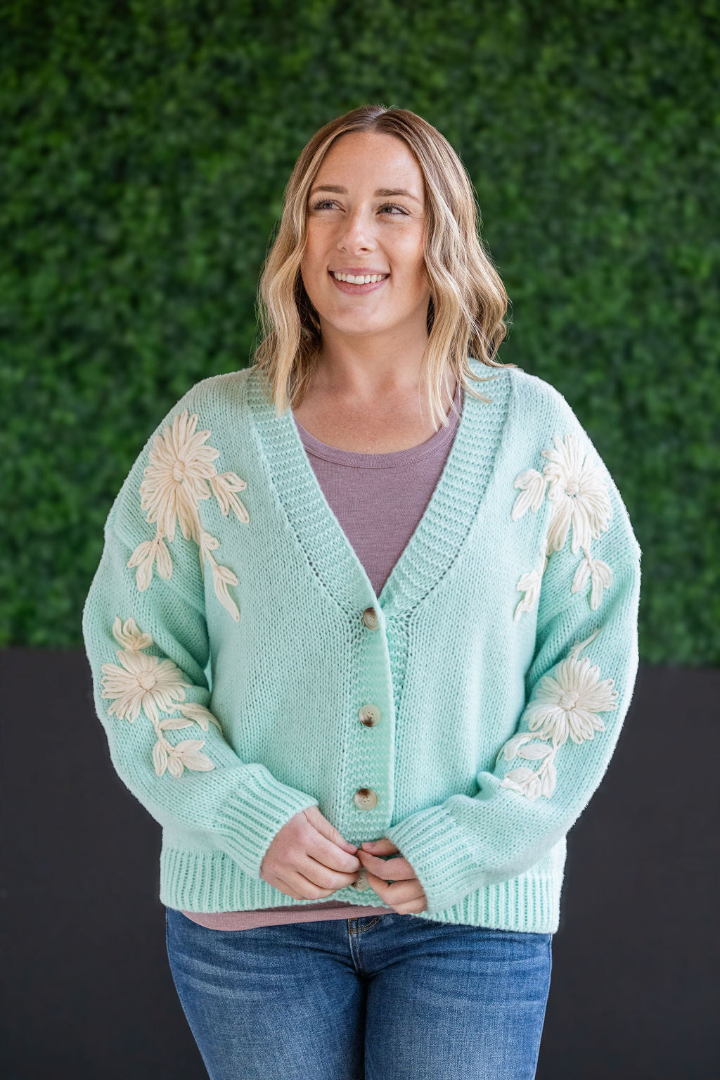 IN STOCK Mint and Tan Floral Cardigan