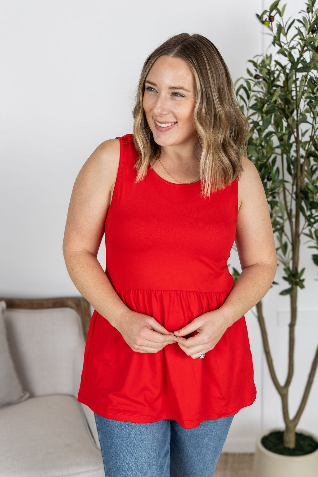 IN STOCK Renee Ruffle Tank - Red