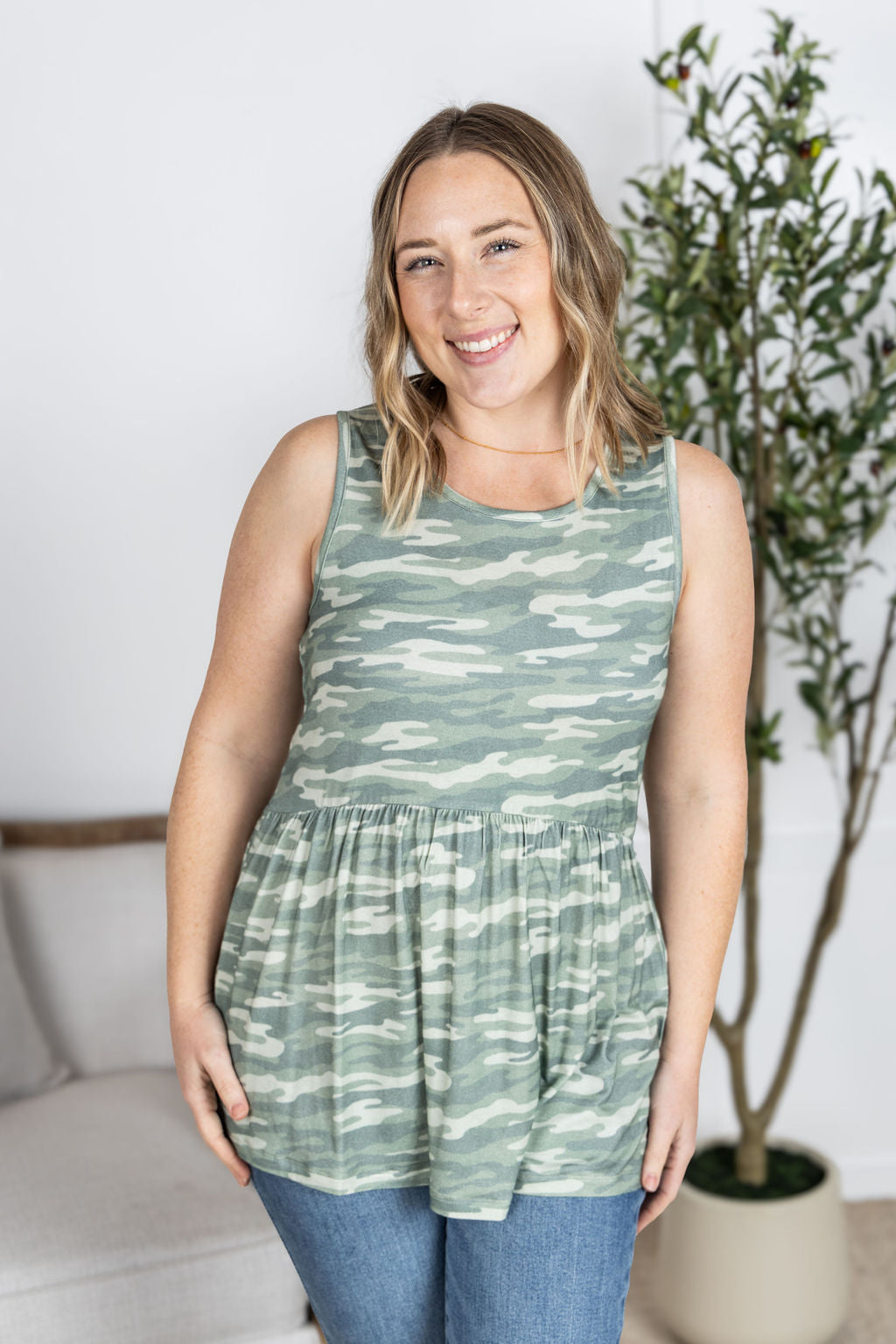 IN STOCK Renee Ruffle Tank Top - Camo
