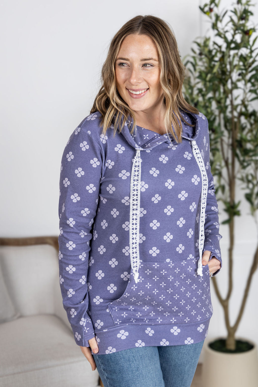 IN STOCK Hailey Pullover Hoodie - Slate Purple Floral