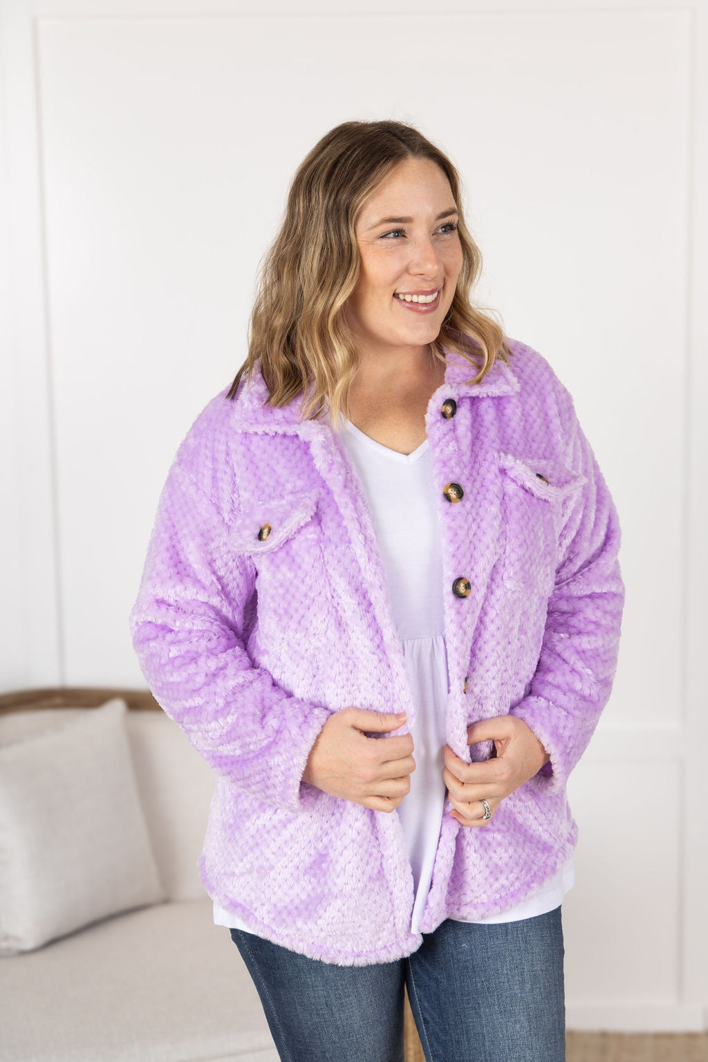 IN STOCK Fleece Shacket - Lavender