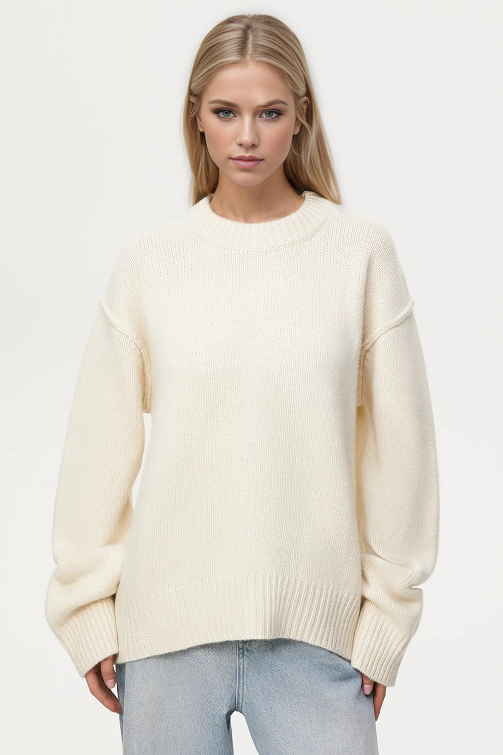 Basic Bae Round Neck Dropped Shoulder Sweater