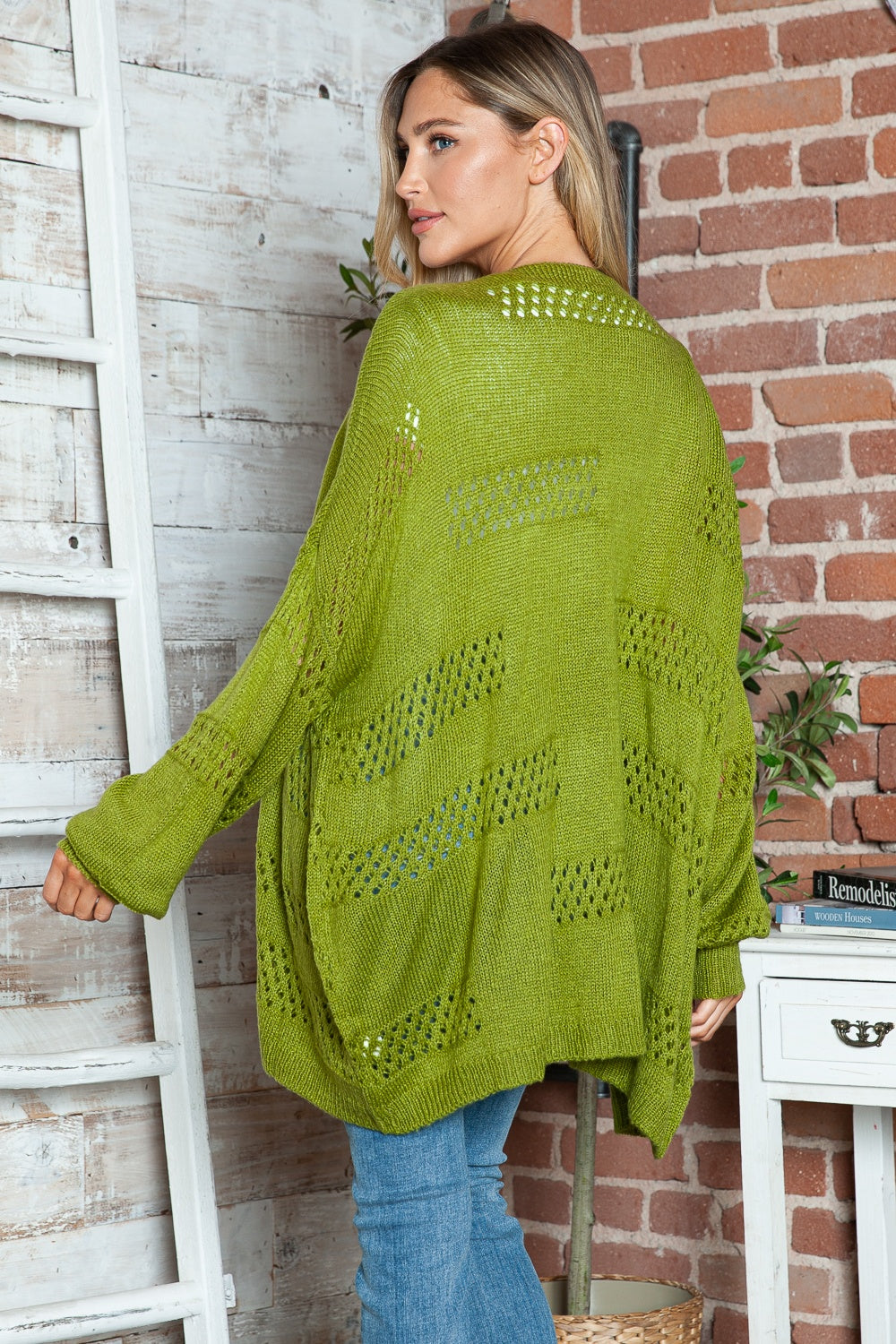 Openwork Open Front Long Sleeve Cardigan in 6 colors