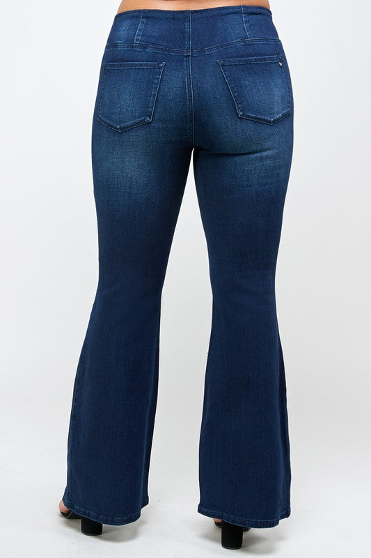 PLUS SIZE MID-RISE BANDED WIDER FLARE JEANS