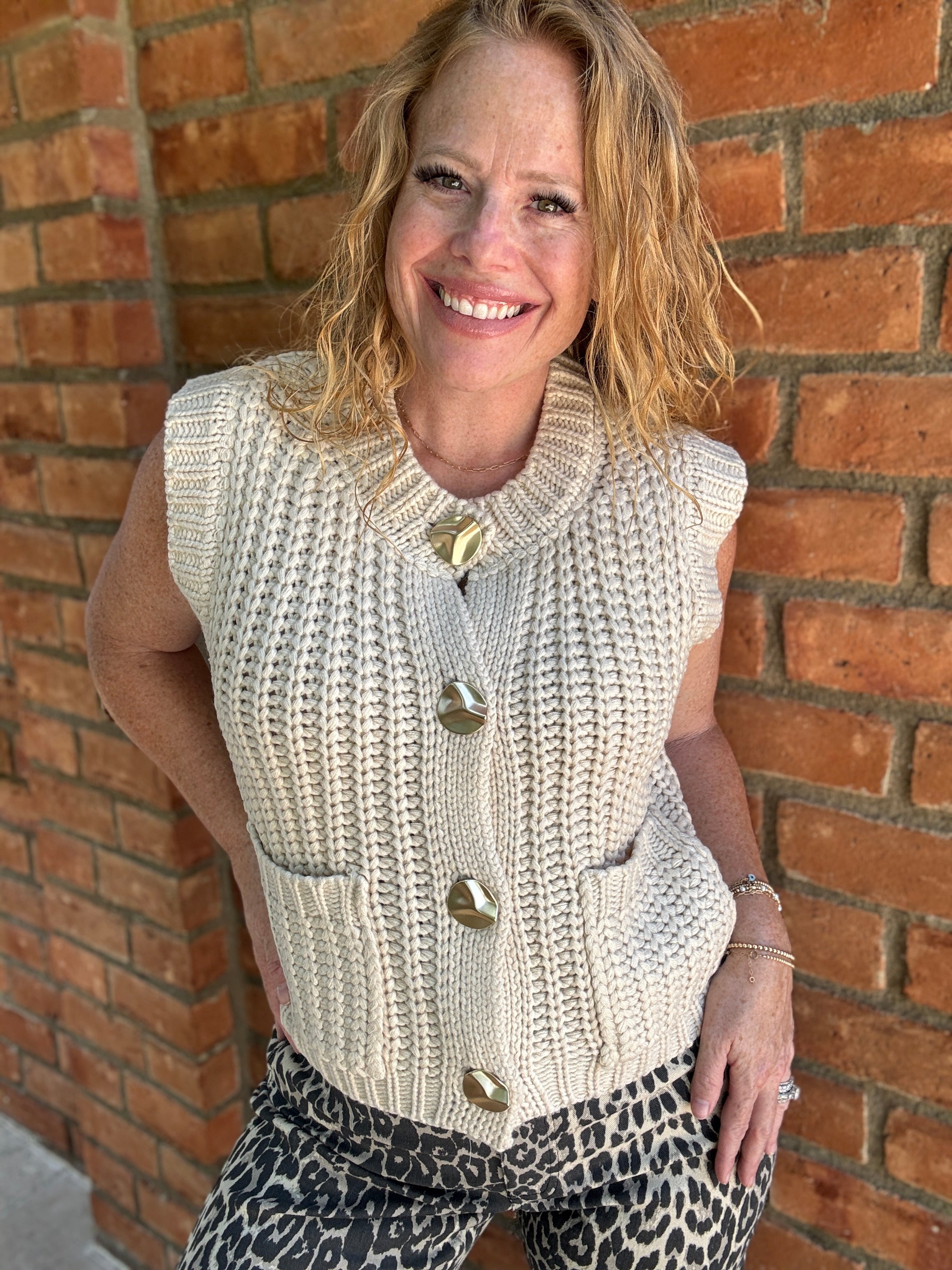 Elevated Sleeveless Button Sweater