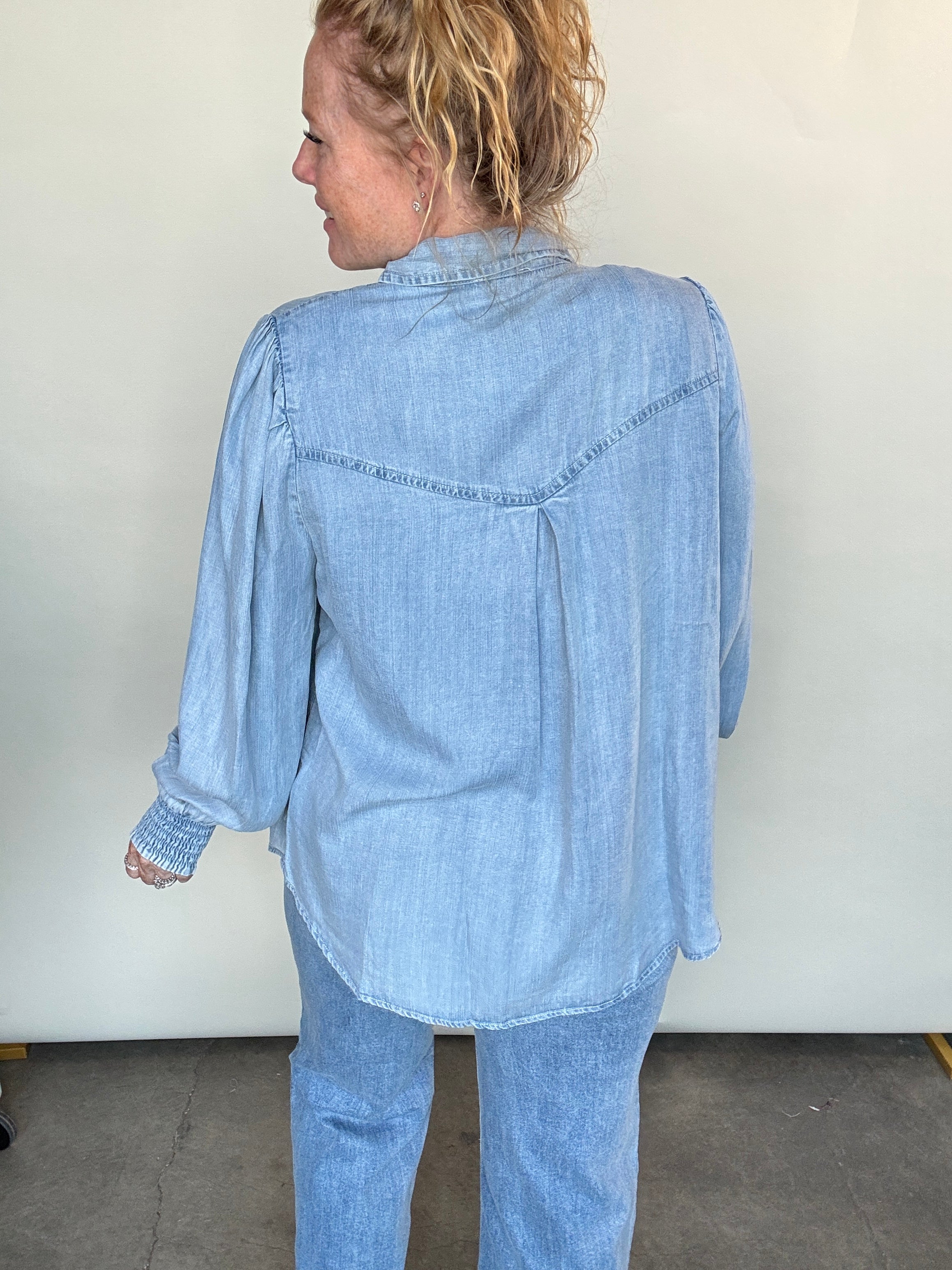 Chambray All Day Shacket by White Birch
