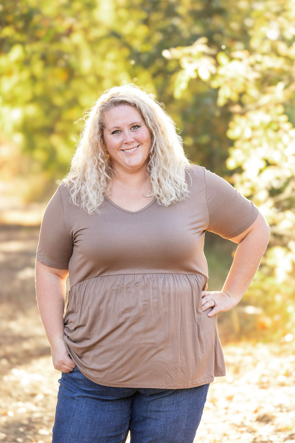 IN STOCK Sarah Ruffle Short Sleeve - Mocha FINAL SALE