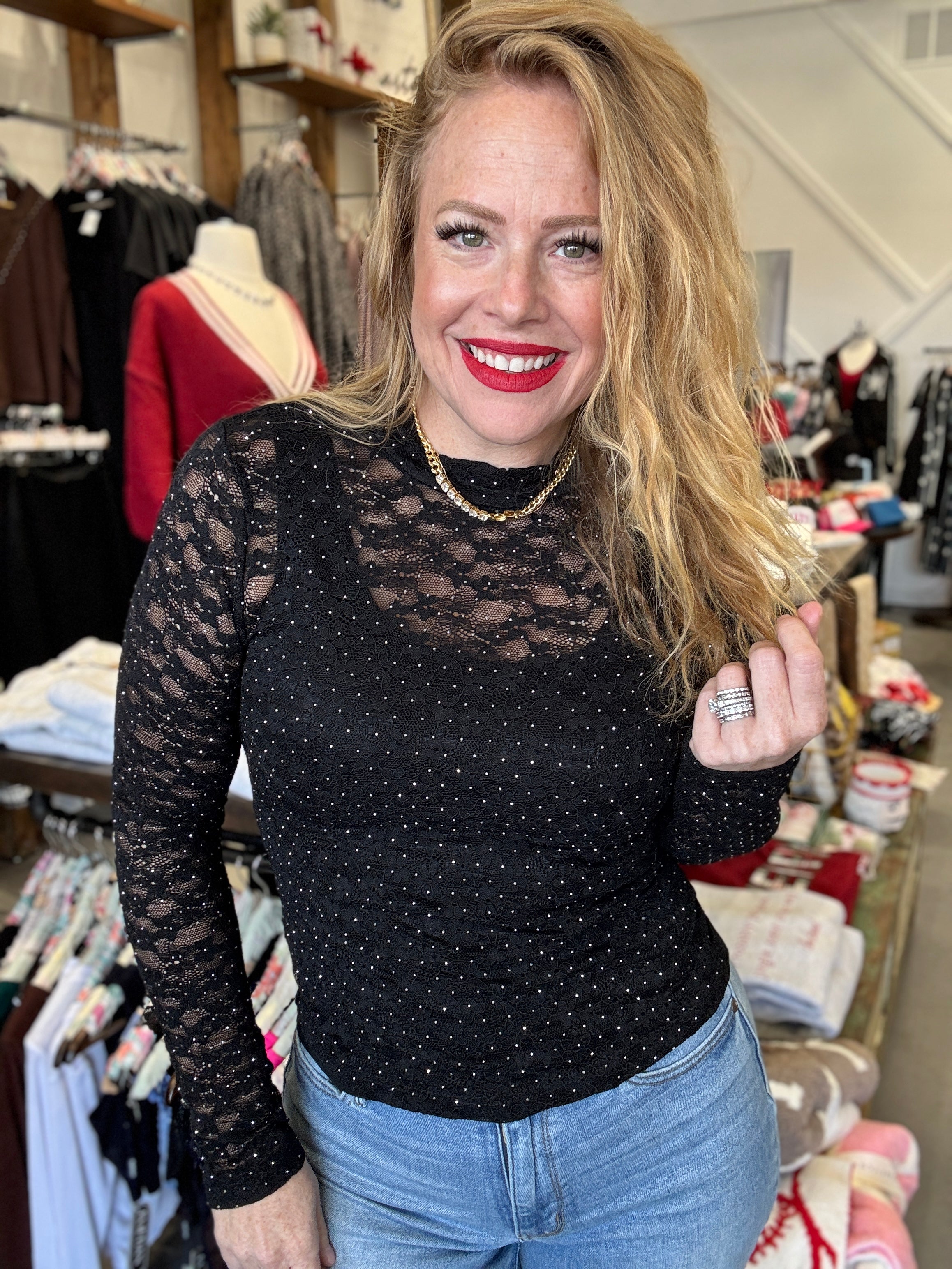 All That Jazz Sparkle Mesh Top