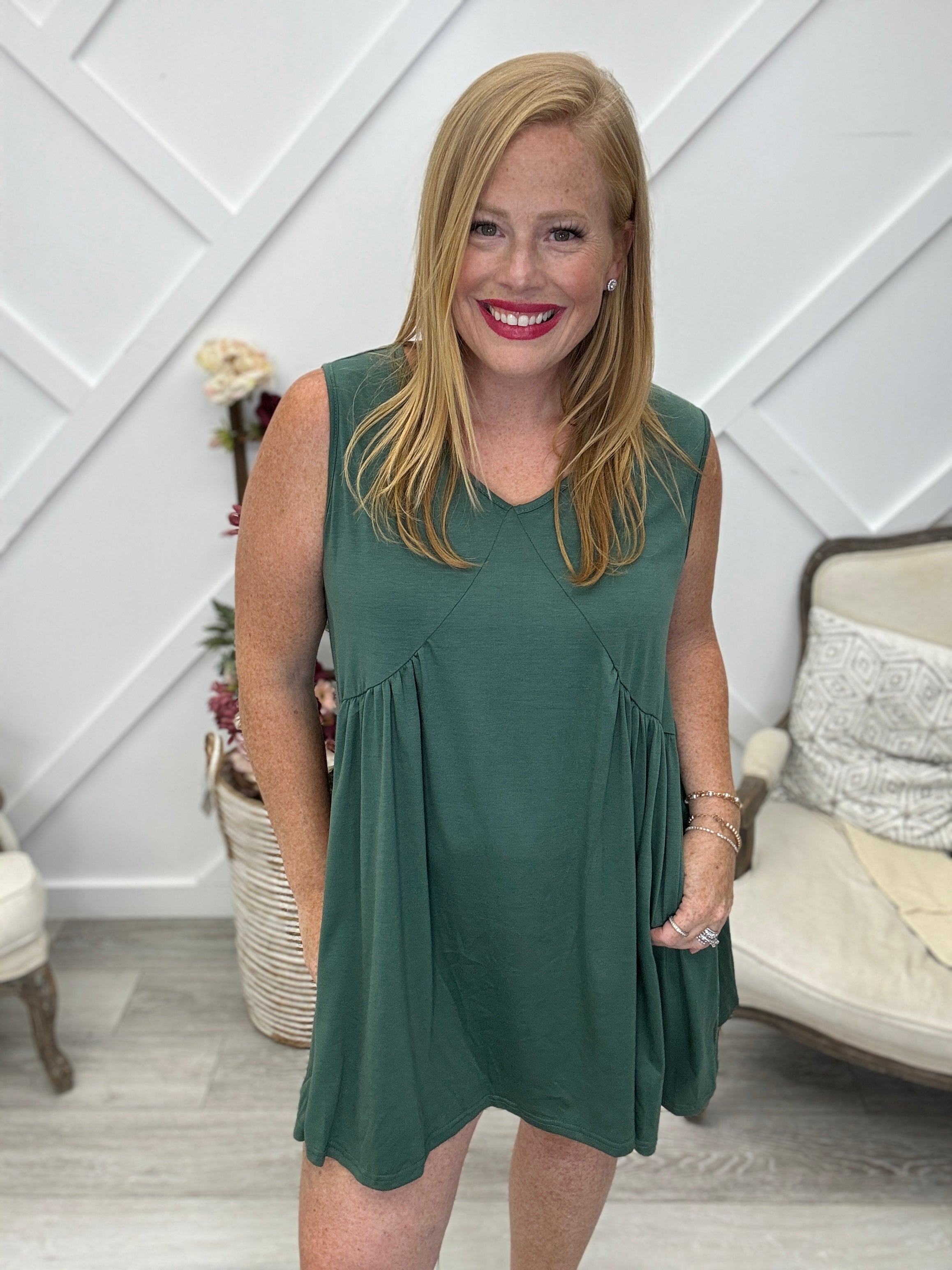 Ruched V-Neck Sleeveless Mini Dress