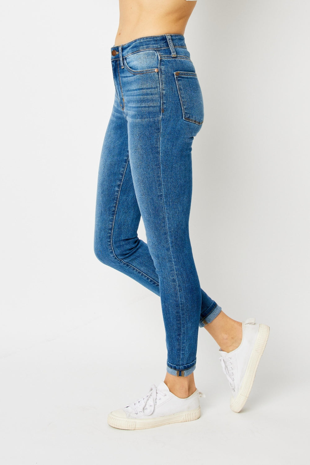 You Got Me Judy Blue Full Size Cuffed Hem Skinny Jeans