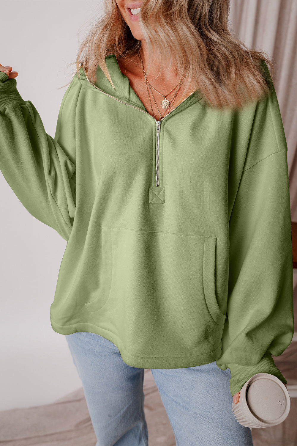 Cool Your Jets Pocketed Half Zip Dropped Shoulder Hoodie - 10 Colors