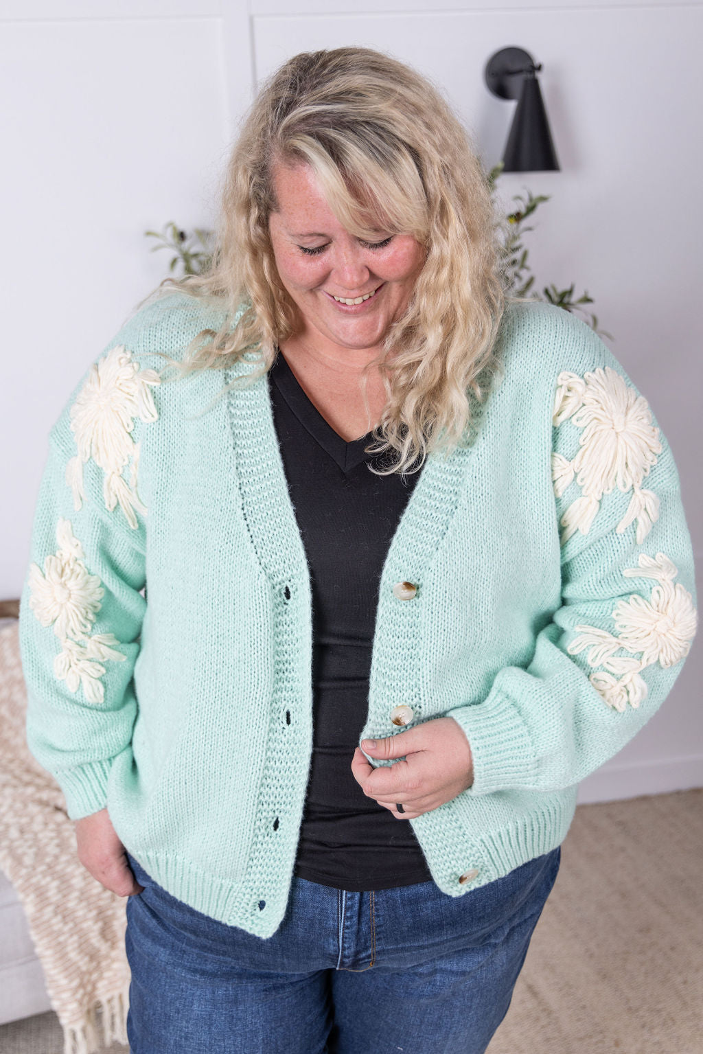 IN STOCK Mint and Tan Floral Cardigan