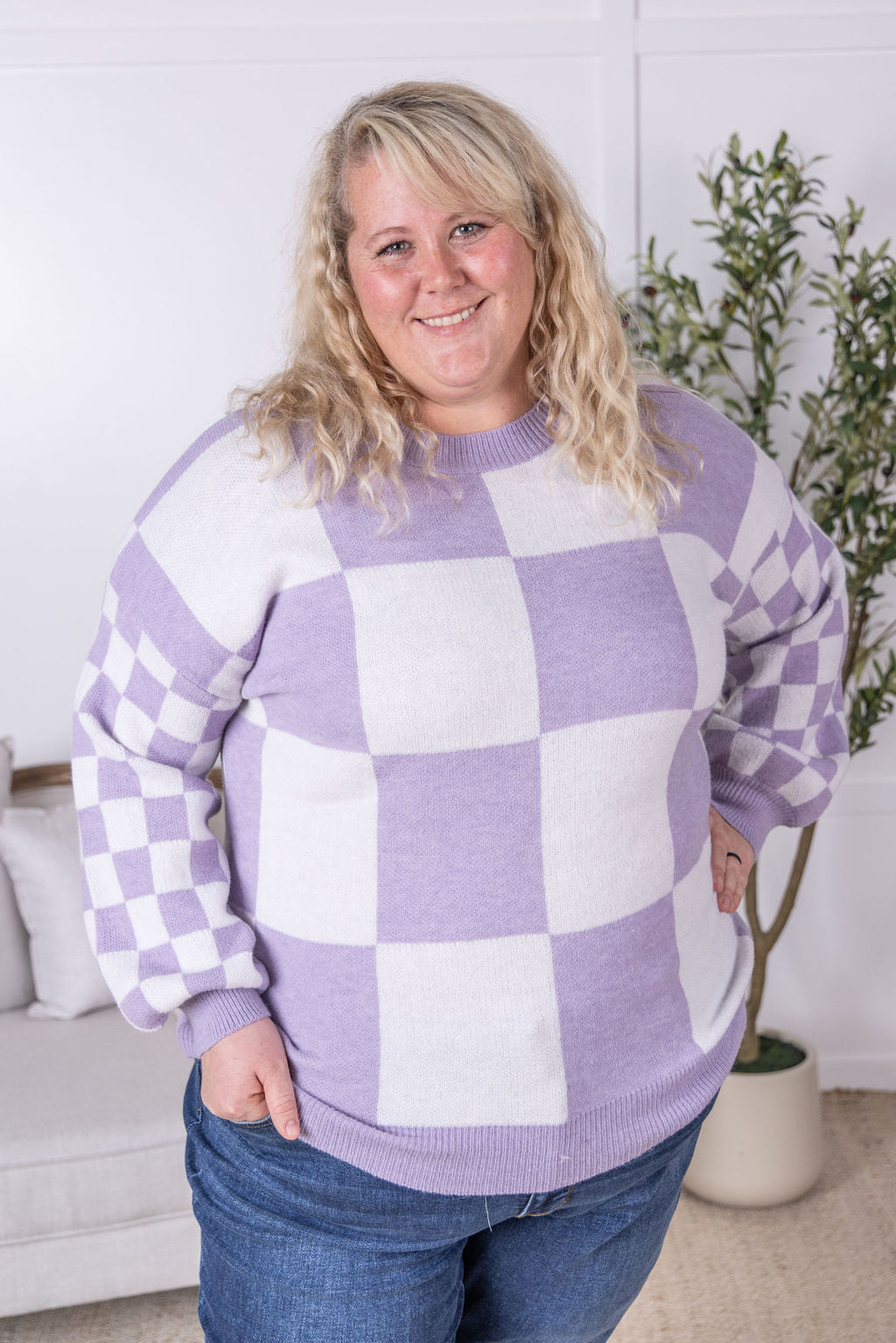 IN STOCK Checkered Pullover Sweater - Lavender