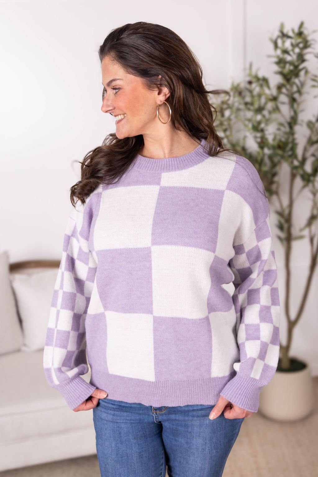 IN STOCK Checkered Pullover Sweater - Lavender