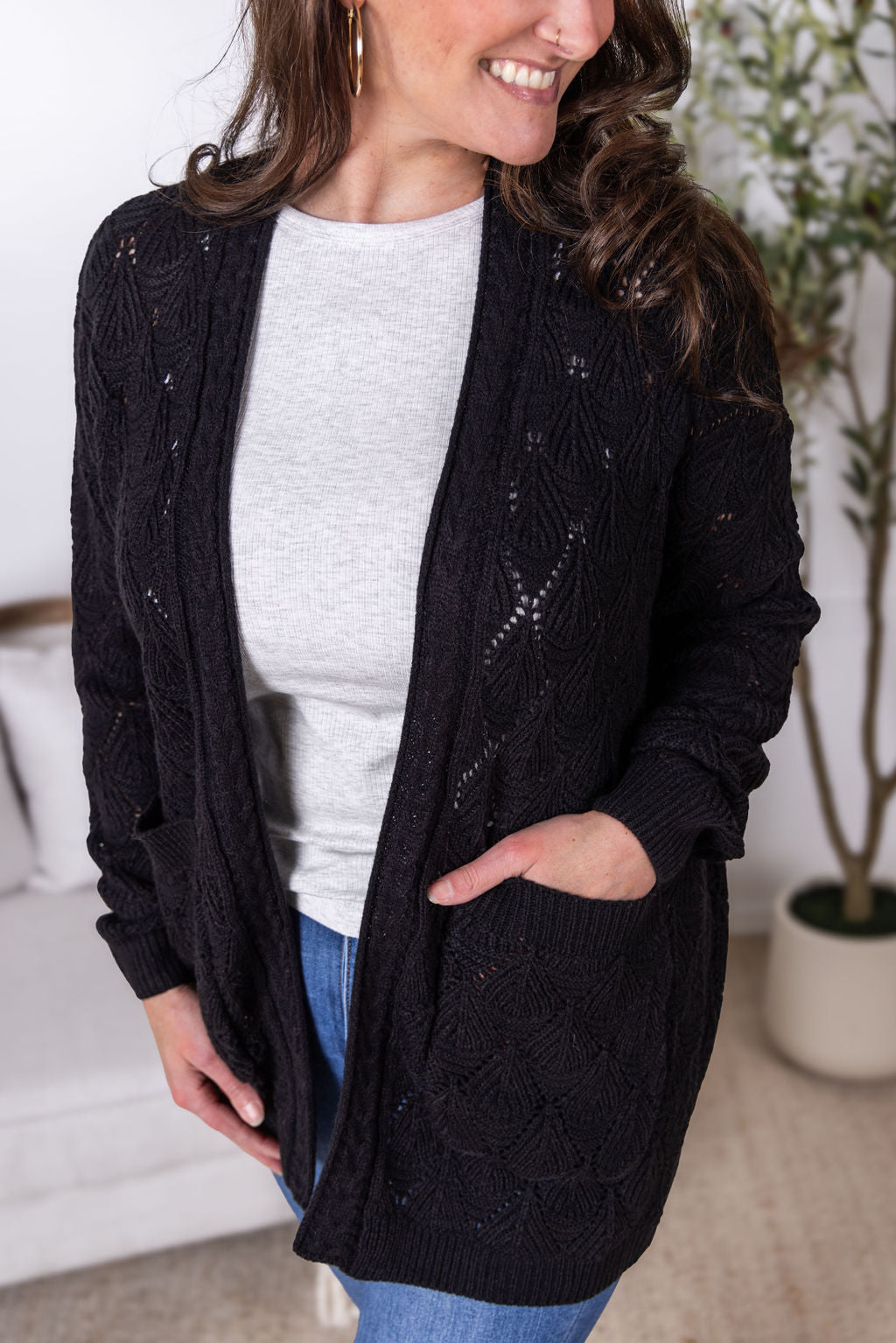IN STOCK Open Knit Cardigan - Black