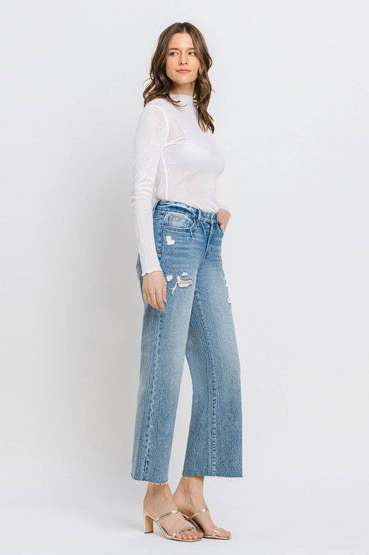 Mid Rise Crop Wide Leg Jeans