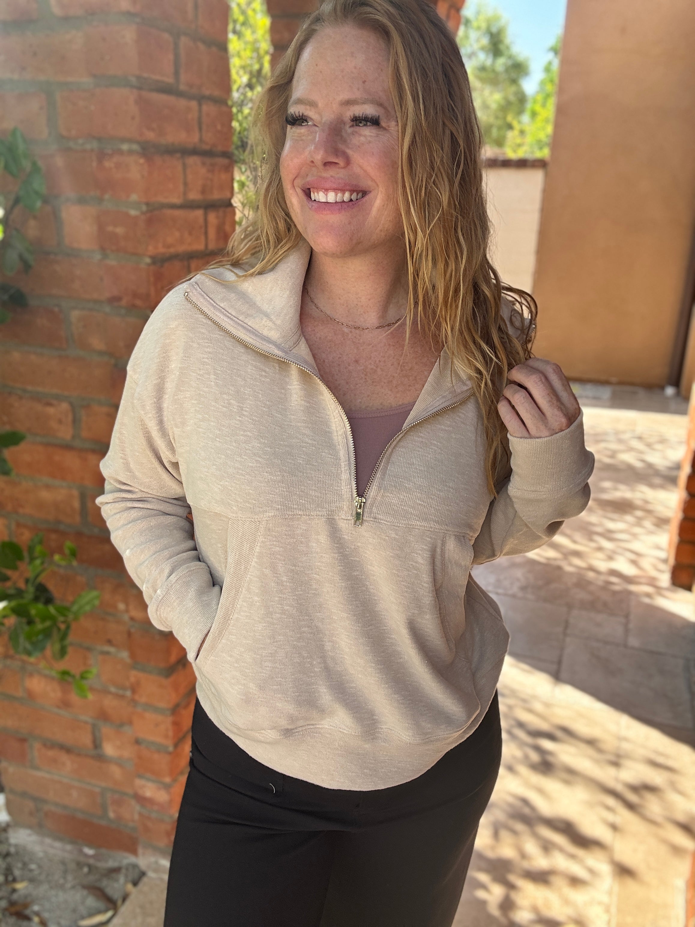Half Zip Kangaroo Top by White Birch