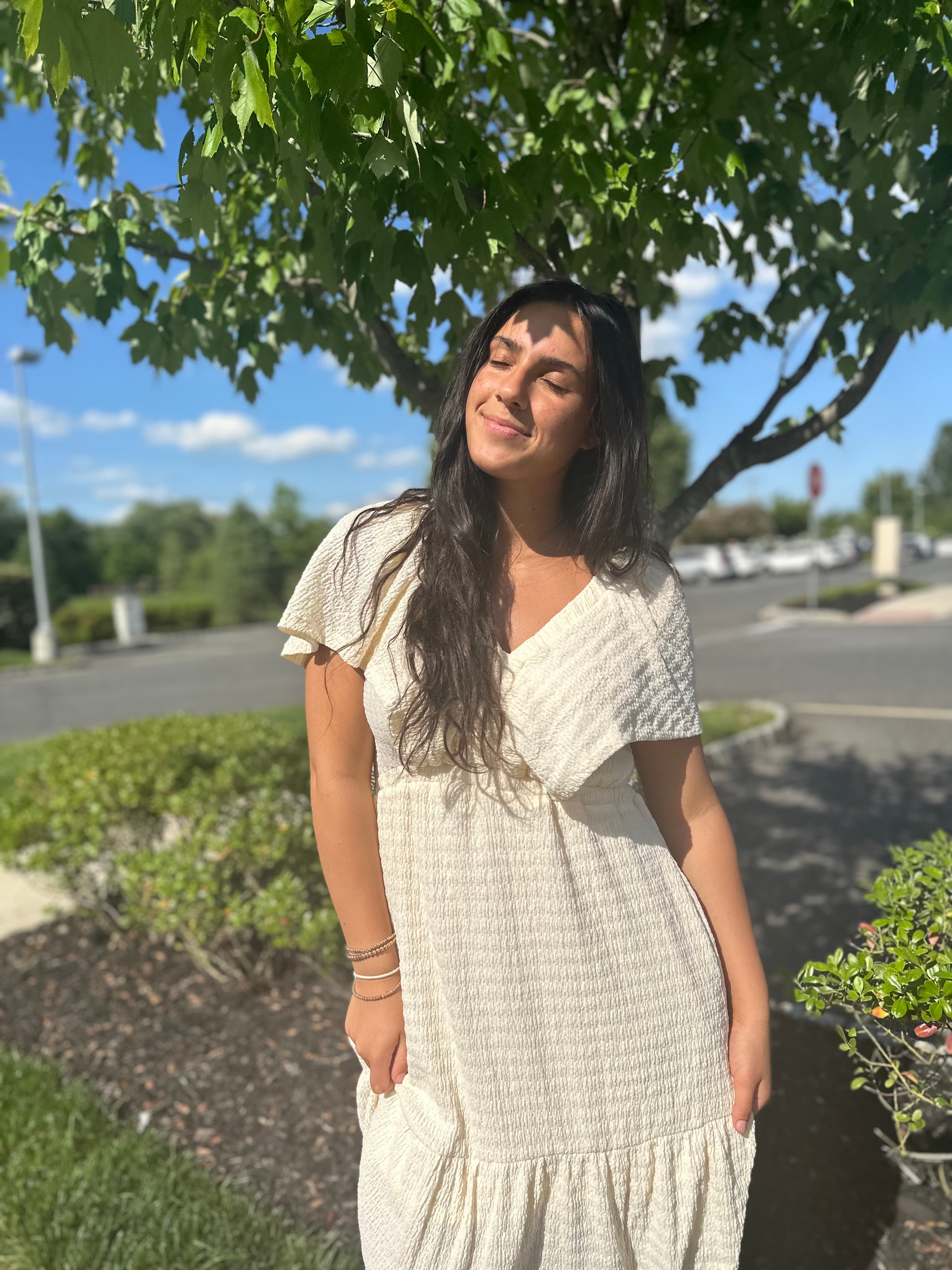 Tied V-Neck Short Sleeve Mini Dress