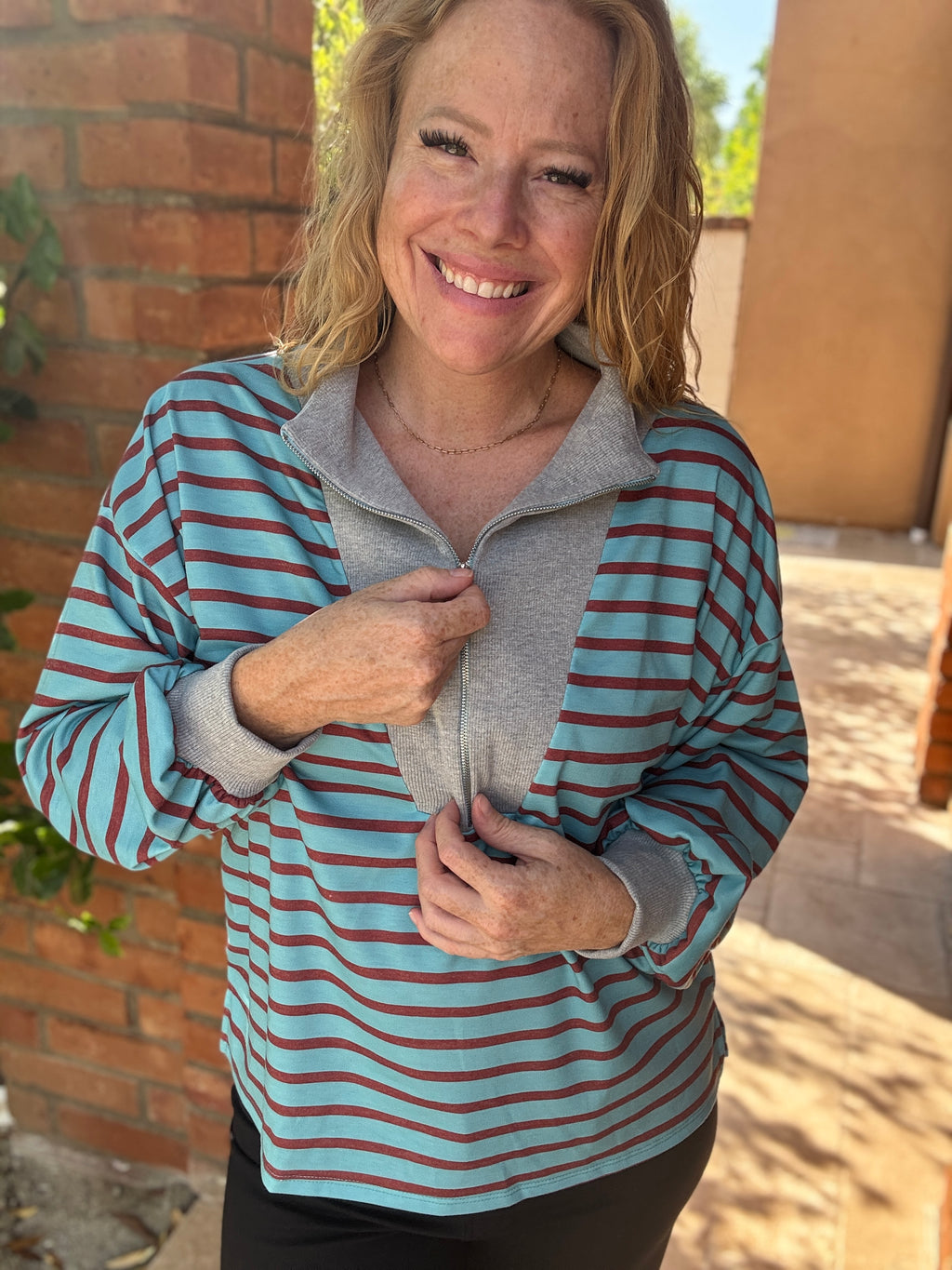 Front Zip Long Sleeve Top