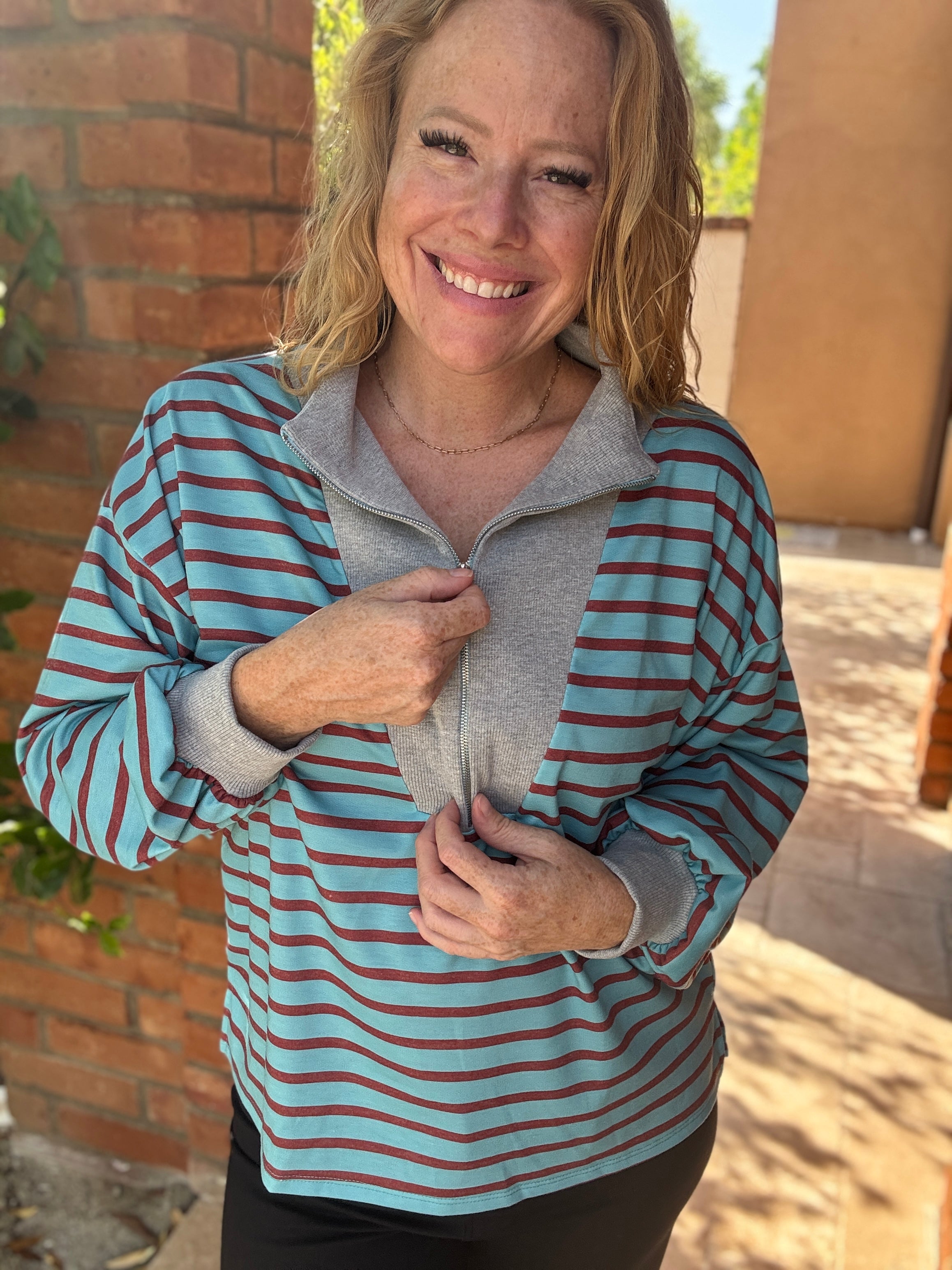 Front Zip Long Sleeve Top