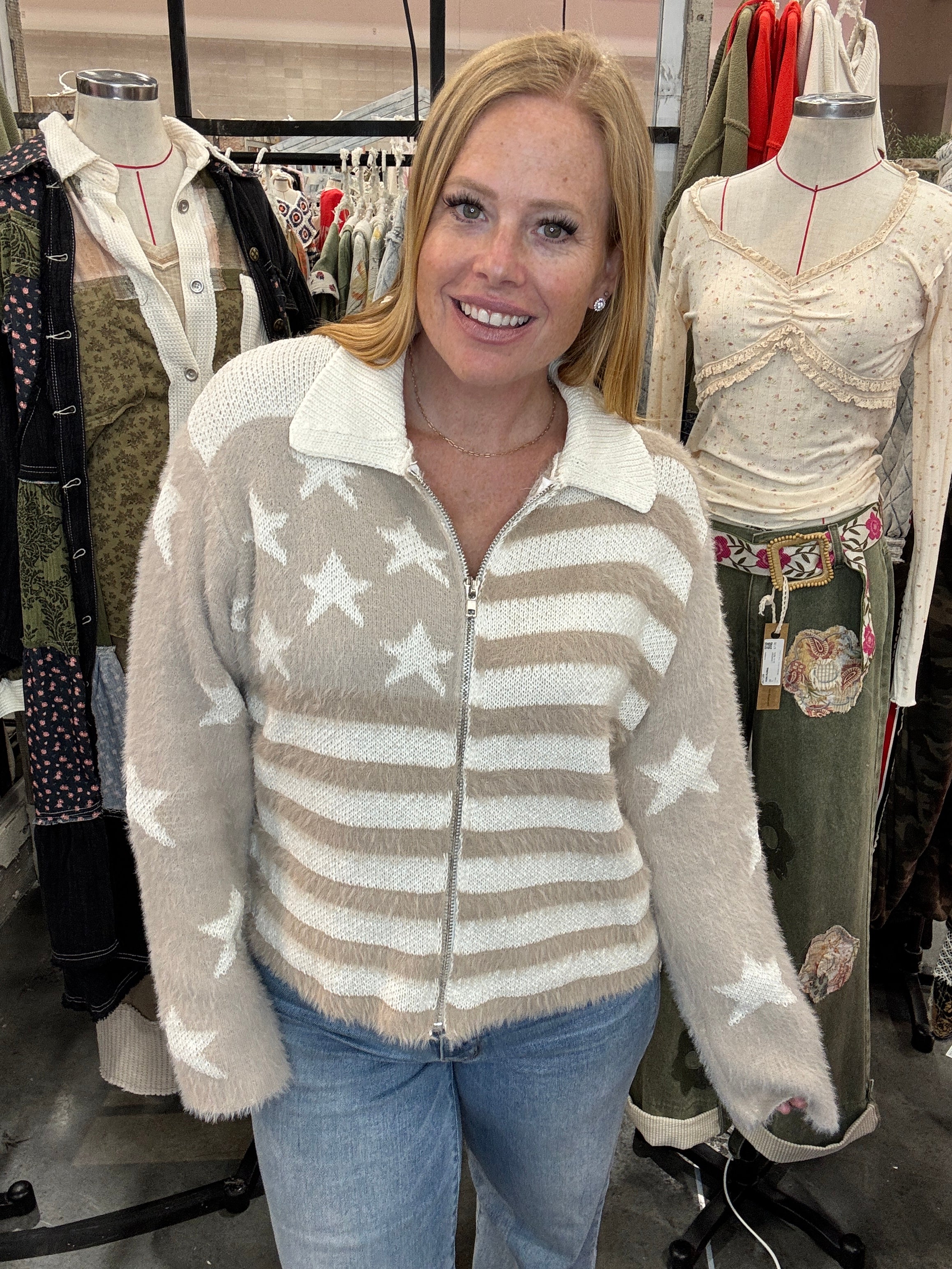Feeling Flighty Zip Up Sweater