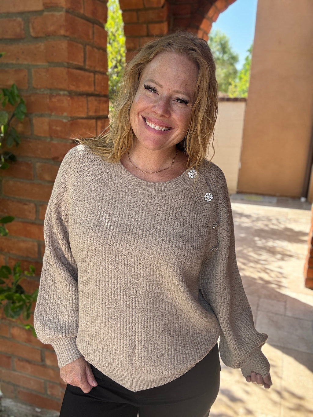 Boat Neck long sleeve solid knit sweater by White Birch