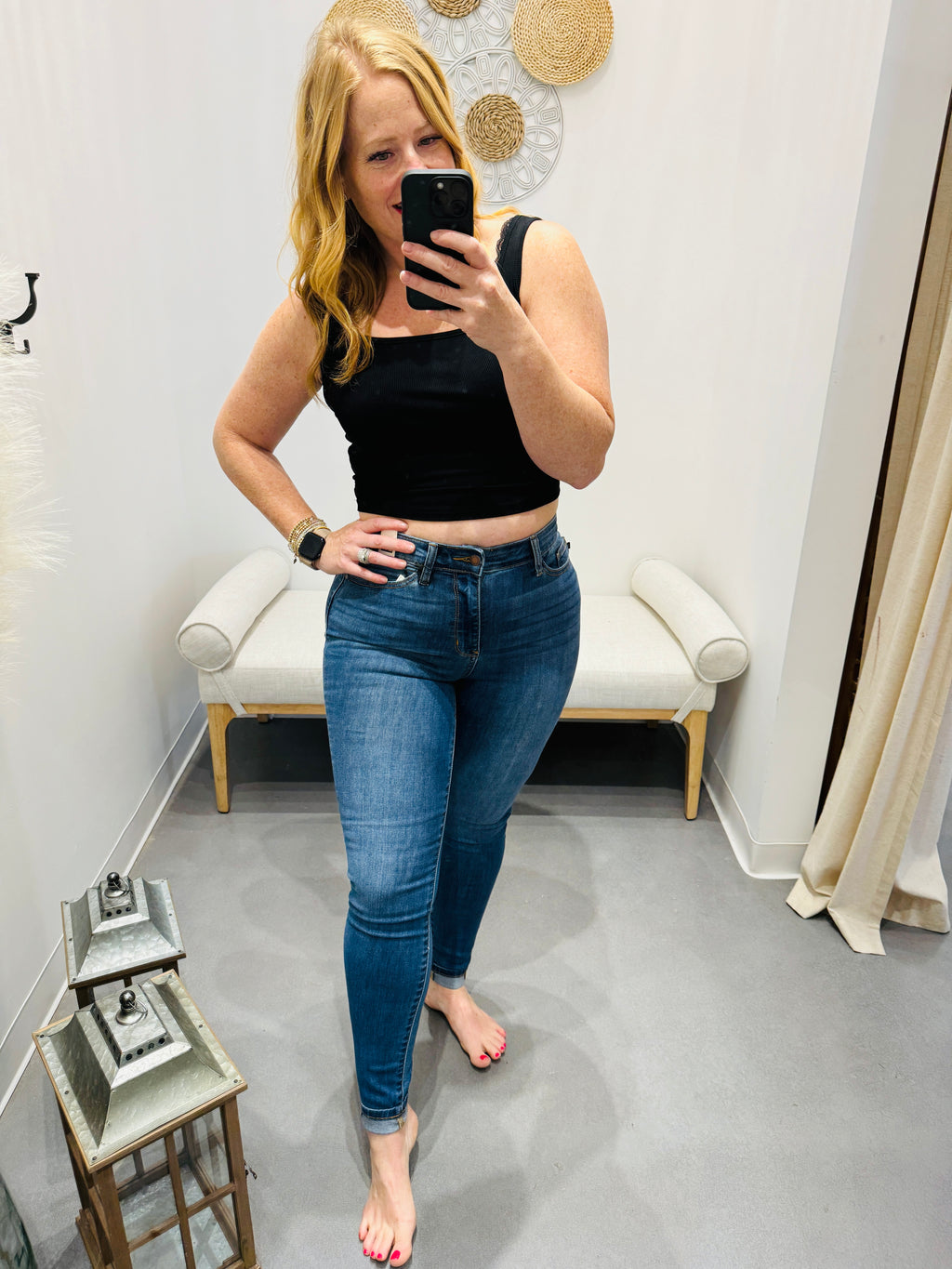 You Got Me Judy Blue Full Size Cuffed Hem Skinny Jeans