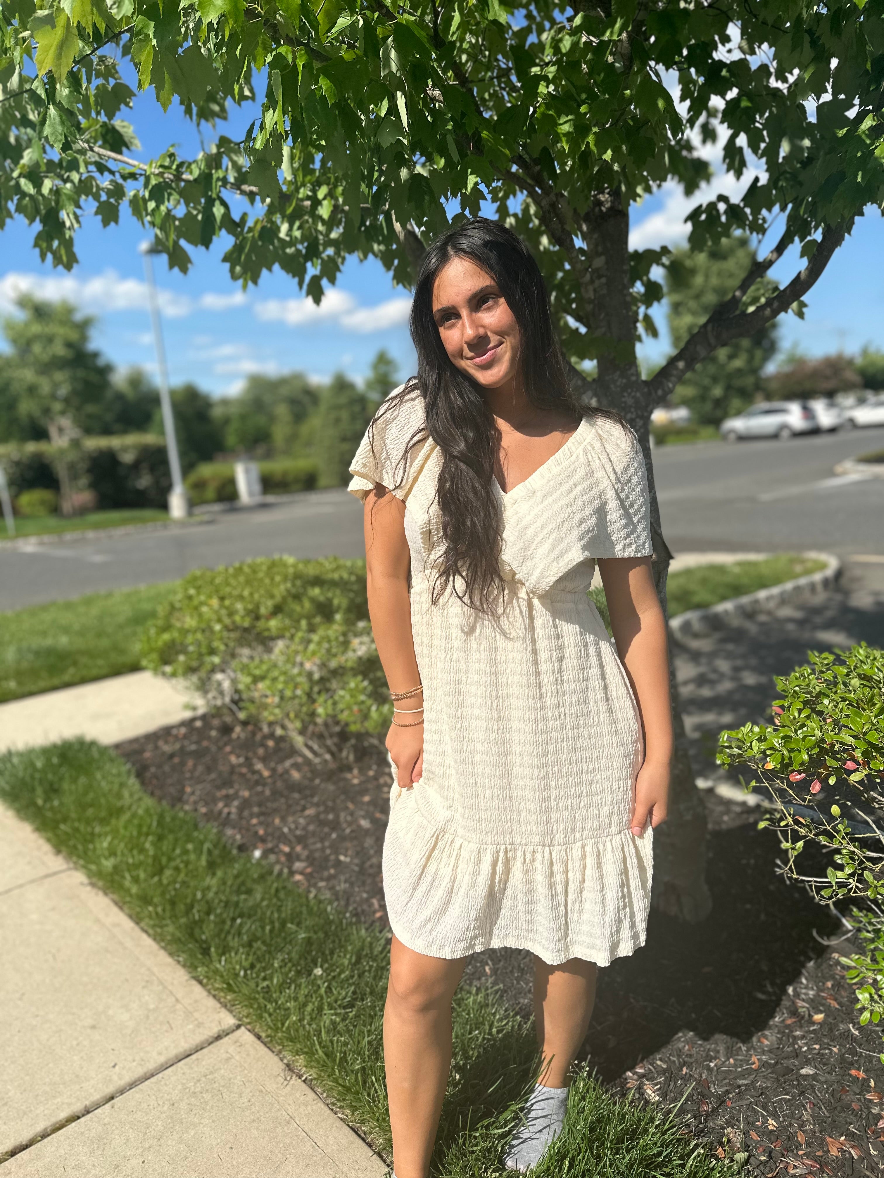 Tied V-Neck Short Sleeve Mini Dress