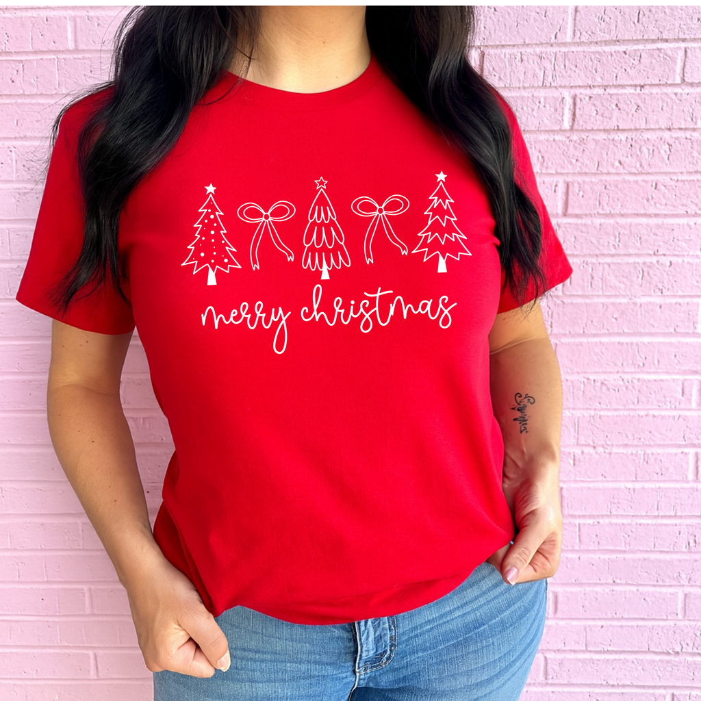 Merry Christmas Trees And Bows Graphic Tee *MARKET DEAL*