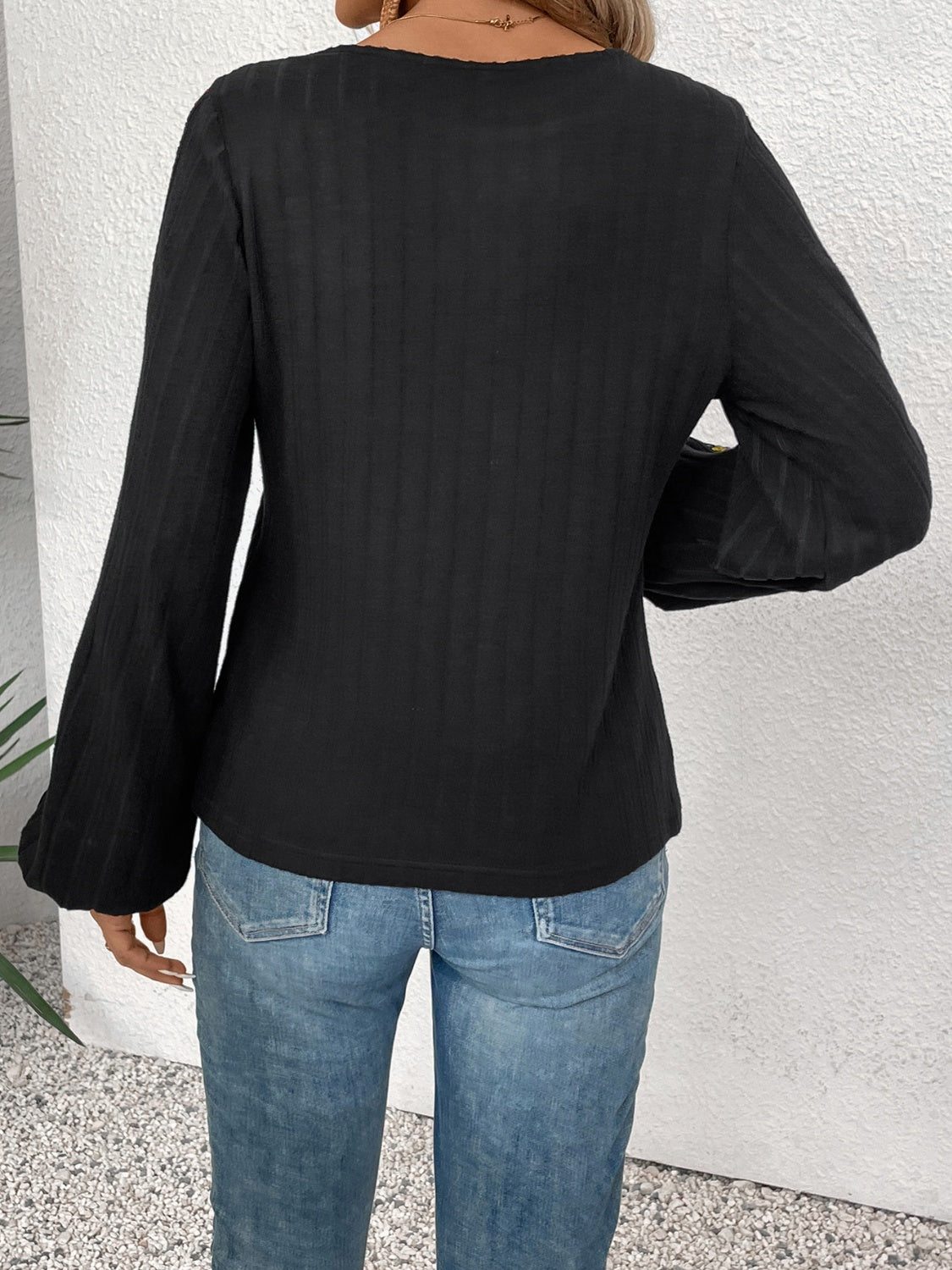 Embroidered Round Neck Long Sleeve Blouse