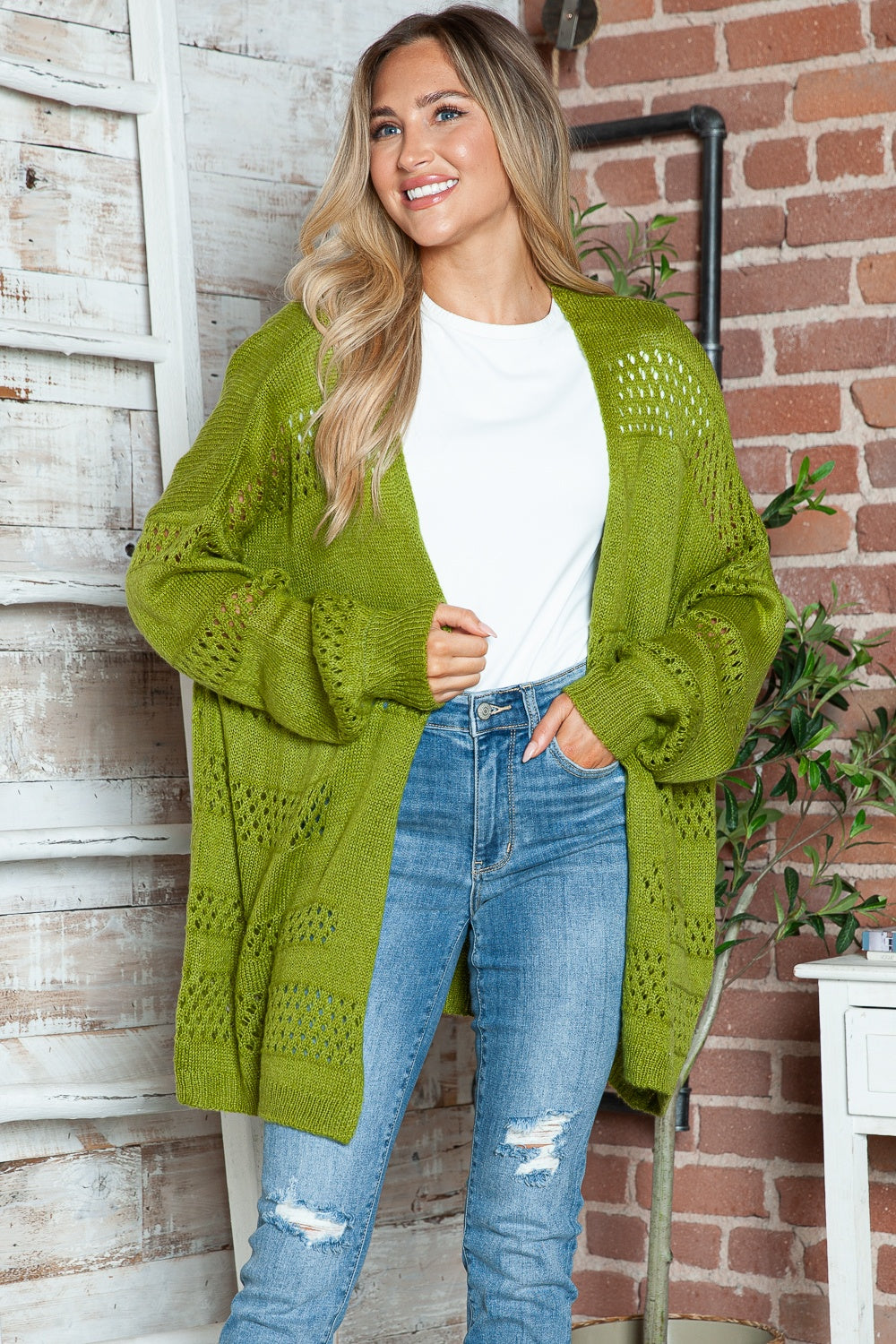 Openwork Open Front Long Sleeve Cardigan in 6 colors