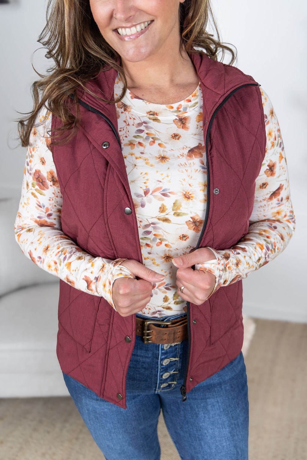 IN STOCK Remy Zip Up Vest - Heathered Burgundy