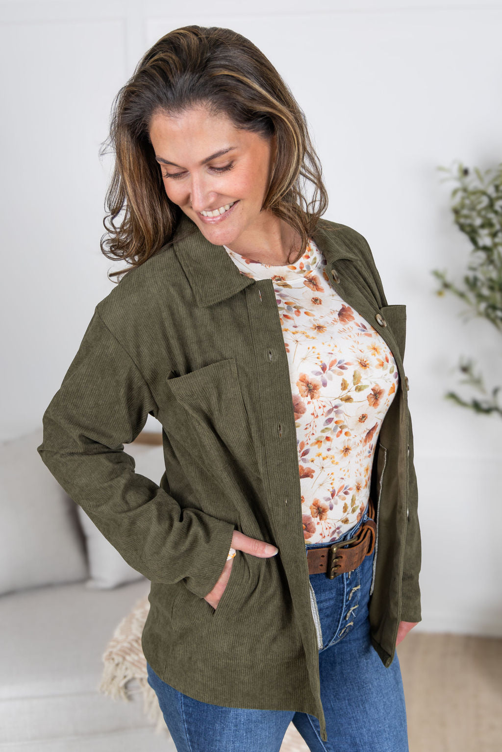 IN STOCK Lightweight Corduroy Button Down - Olive