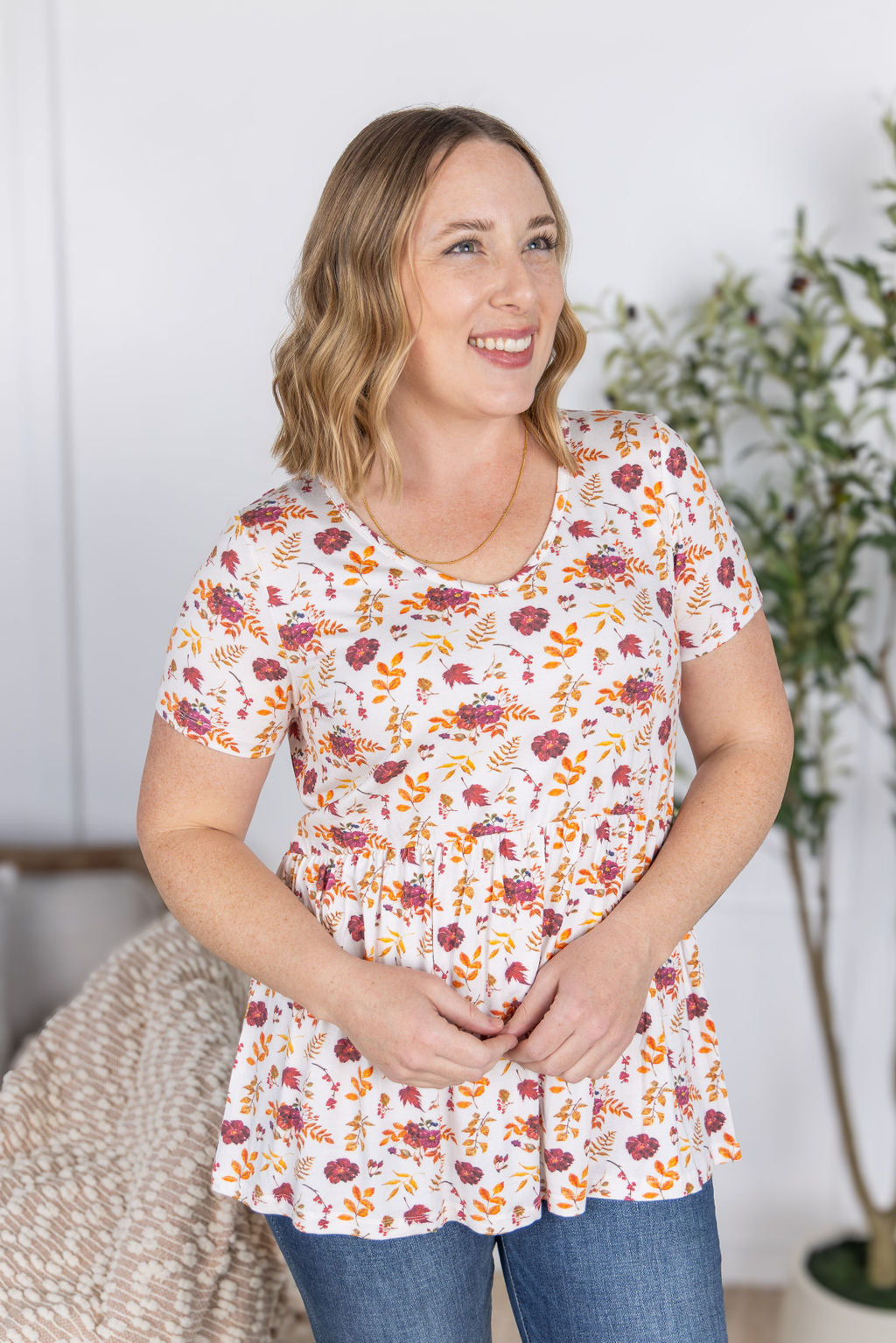 IN STOCK Sarah Ruffle Short Sleeve - Autumn Floral