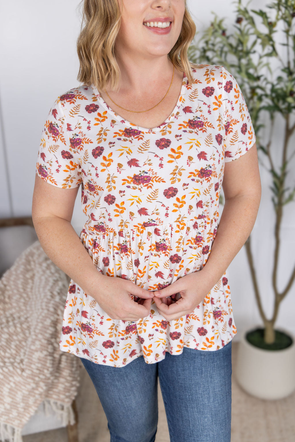 IN STOCK Sarah Ruffle Short Sleeve - Autumn Floral