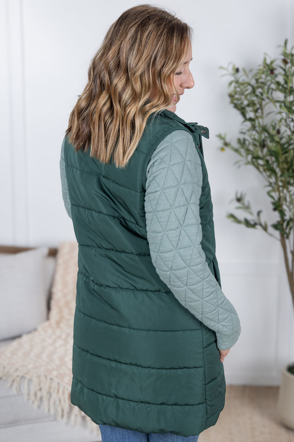 Harlow Long Vest - Hunter Green