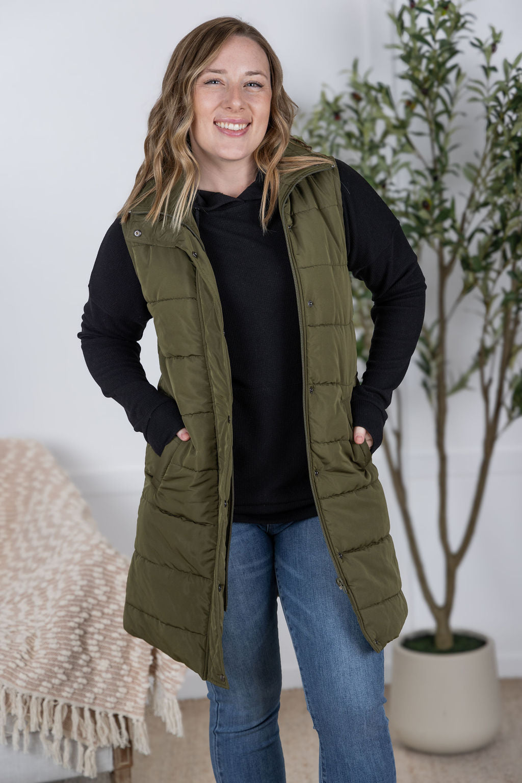 IN STOCK Harlow Long Vest - Army Green
