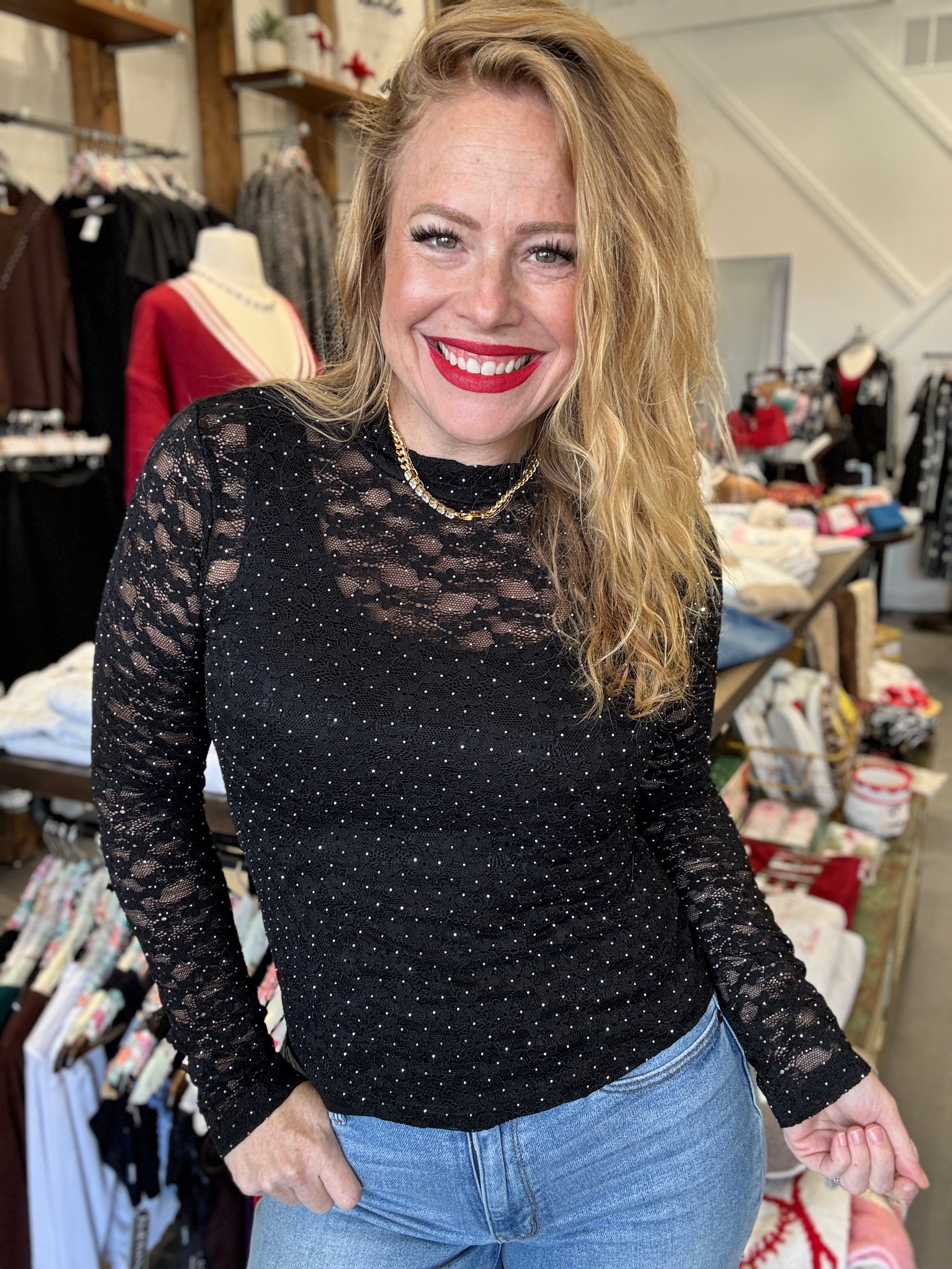 All That Jazz Sparkle Mesh Top