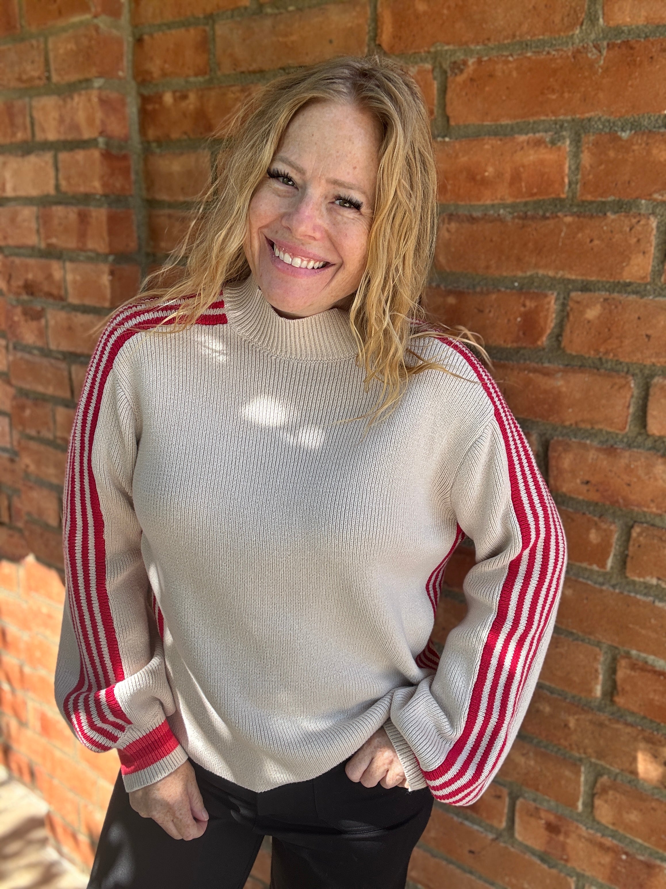 Striped Side Knit Crewneck Sweater by Sew In Love